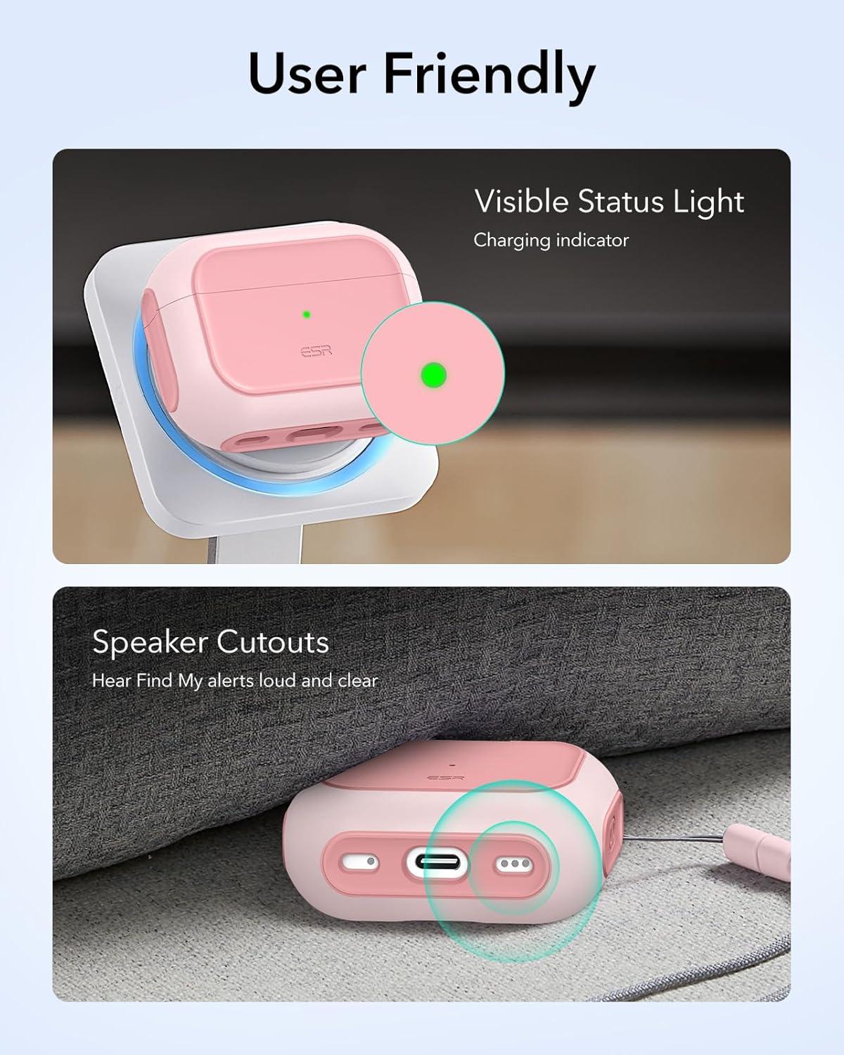 imageESR for AirPods Pro 3 Case Compatible with AirPods Pro 3rd Generation Case 2025 Compatible with MagSafe Full Drop Protection Cover with Lanyard WhitePink