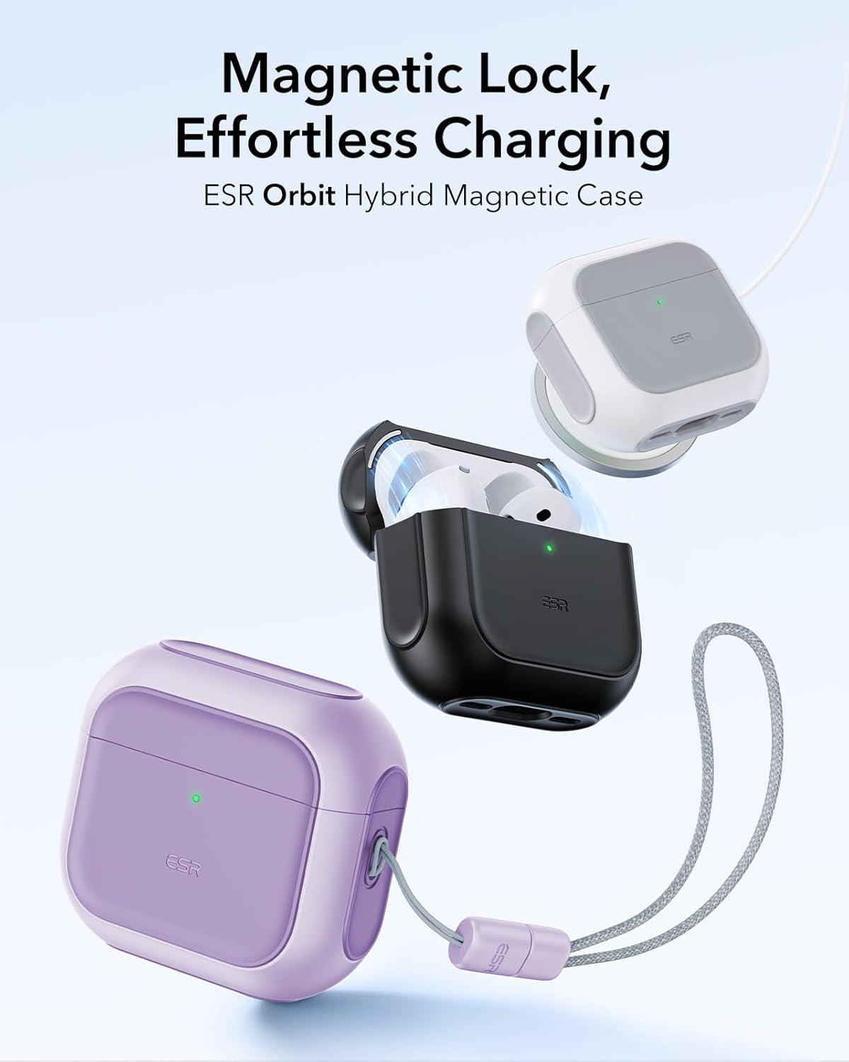 imageESR for AirPods Pro 3 Case Compatible with AirPods Pro 3rd Generation Case 2025 Compatible with MagSafe Full Drop Protection Cover with Lanyard WhitePurple