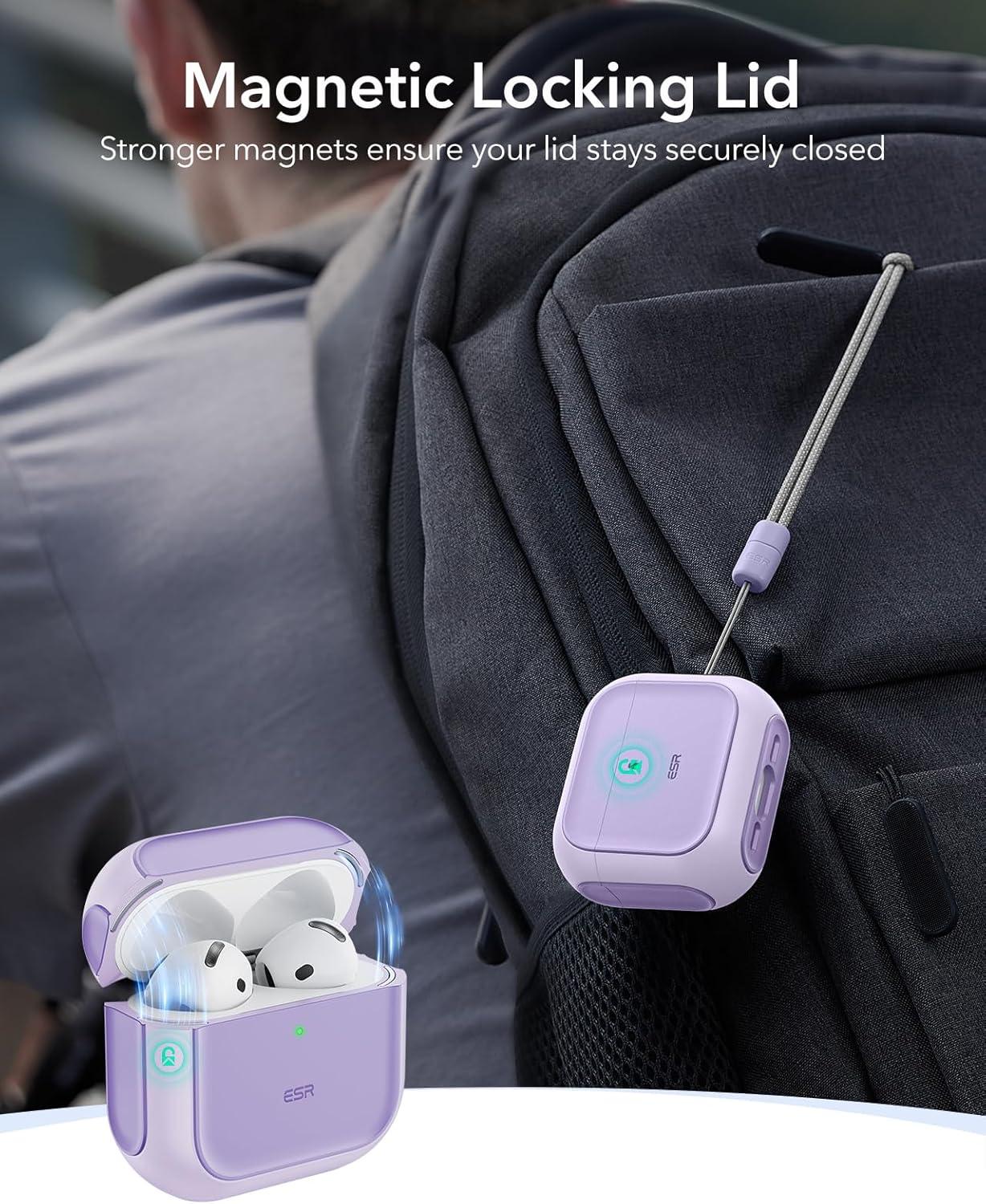 imageESR for AirPods Pro 3 Case Compatible with AirPods Pro 3rd Generation Case 2025 Compatible with MagSafe Full Drop Protection Cover with Lanyard WhitePurple