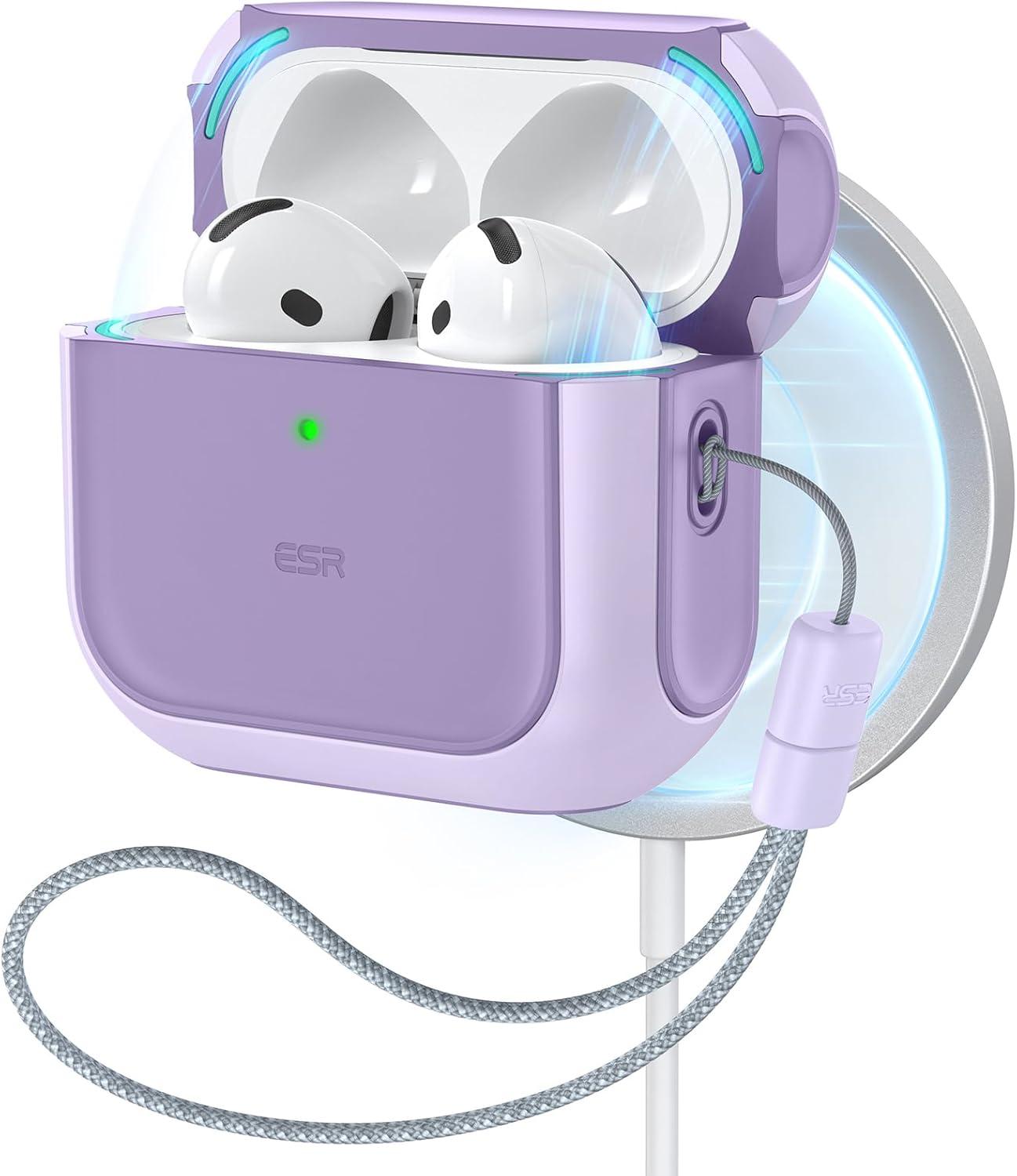imageESR for AirPods Pro 3 Case Compatible with AirPods Pro 3rd Generation Case 2025 Compatible with MagSafe Full Drop Protection Cover with Lanyard WhitePurple