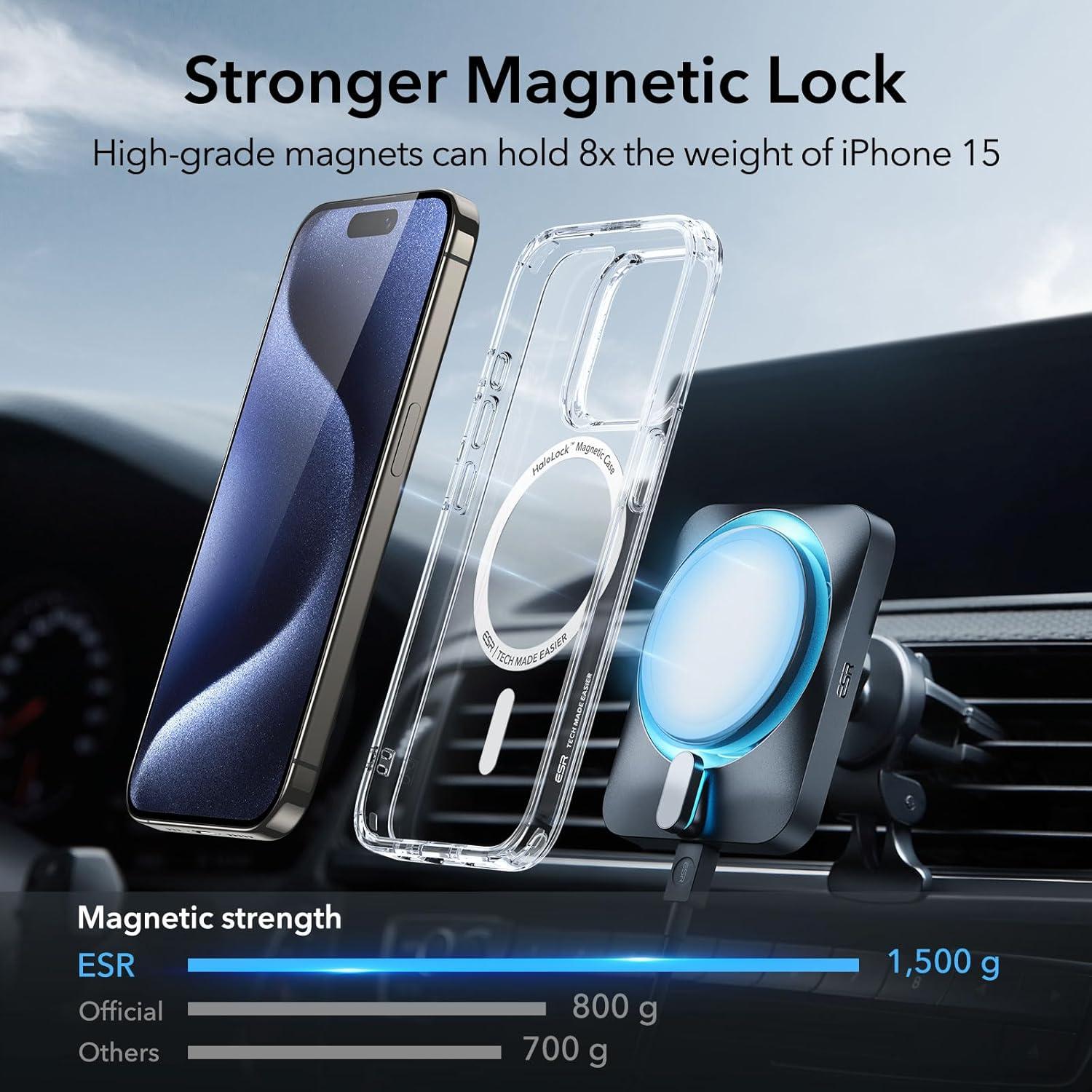imageESR for iPhone 15 Case Set 1 TemperedGlass Screen Protector 1 Set of Lens Protectors MilitaryGrade Protection Yellowing and Scratch Resistant MagSafe Phone Case Classic Series ClearClear Set