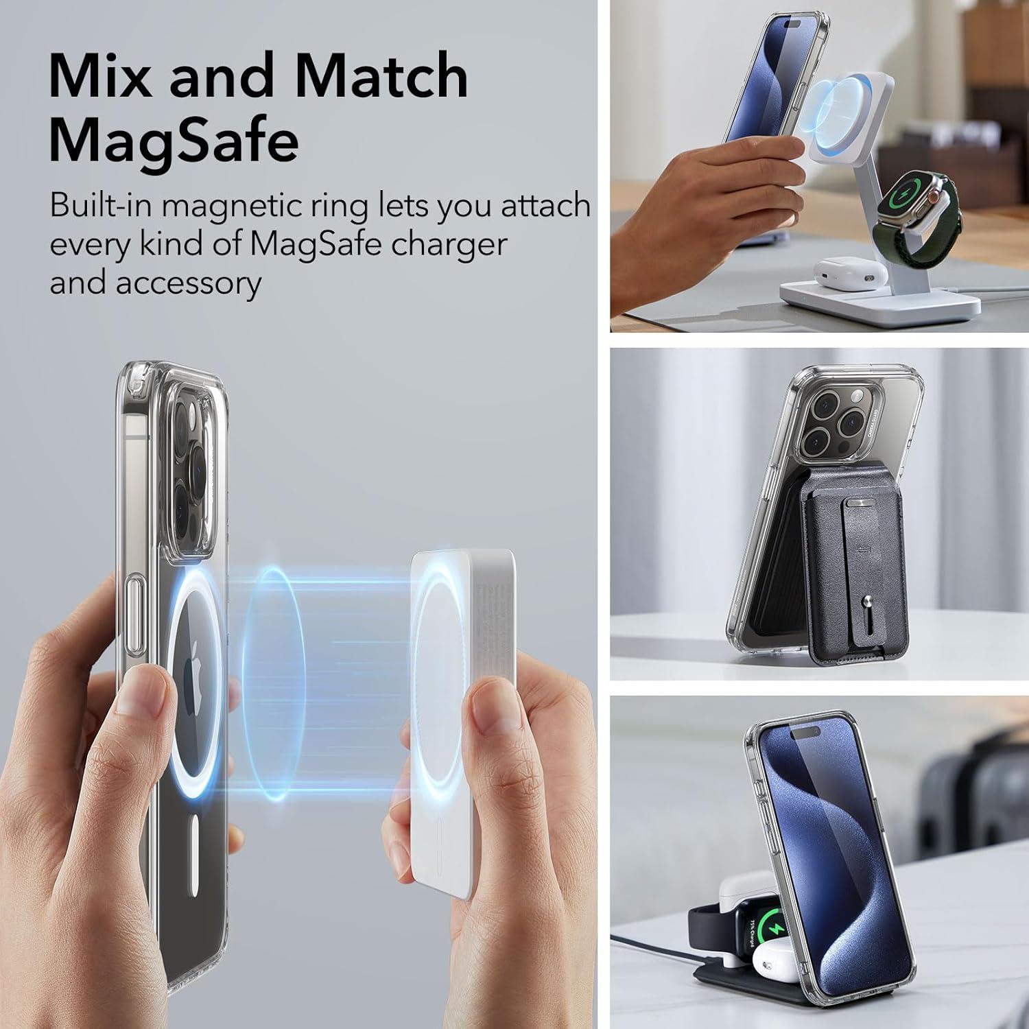 imageESR for iPhone 15 Case Set 1 TemperedGlass Screen Protector 1 Set of Lens Protectors MilitaryGrade Protection Yellowing and Scratch Resistant MagSafe Phone Case Classic Series ClearClear Set