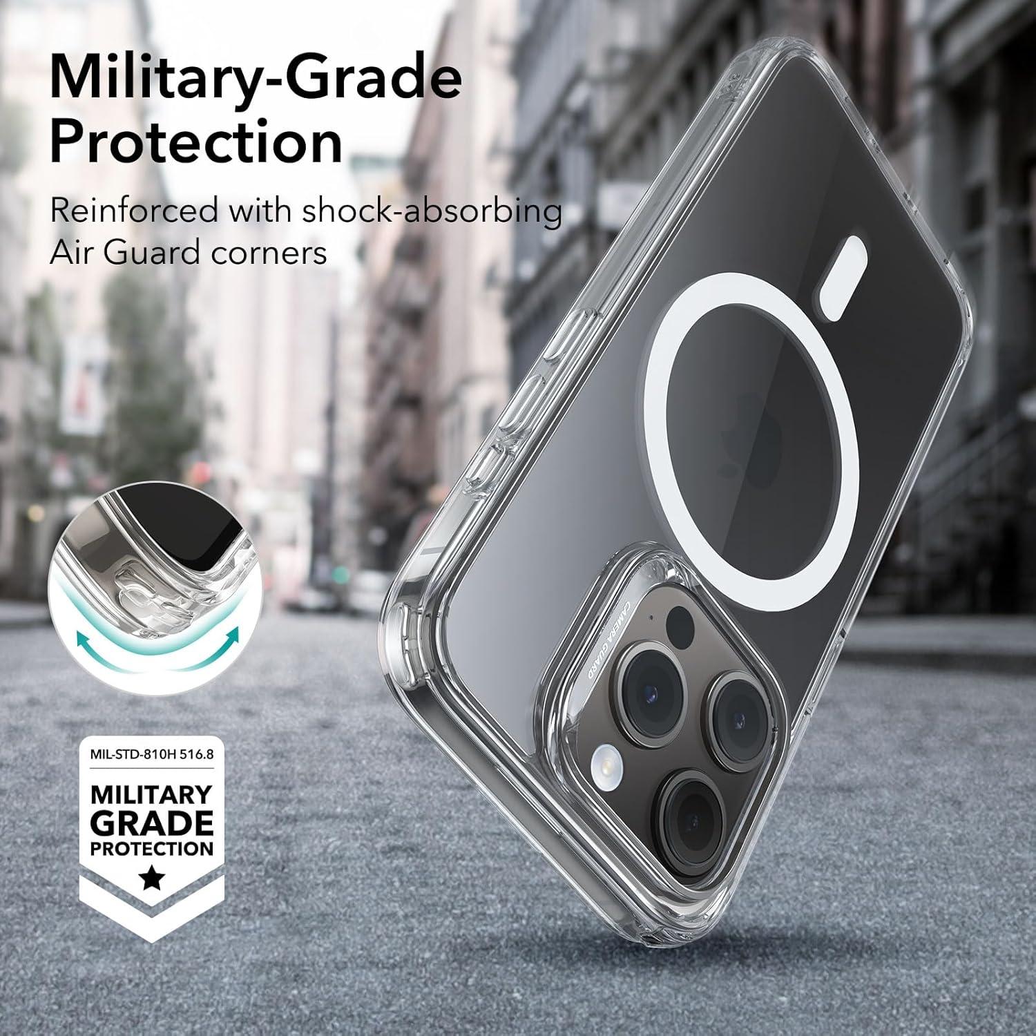 imageESR for iPhone 15 Case Set 1 TemperedGlass Screen Protector 1 Set of Lens Protectors MilitaryGrade Protection Yellowing and Scratch Resistant MagSafe Phone Case Classic Series ClearClear Set