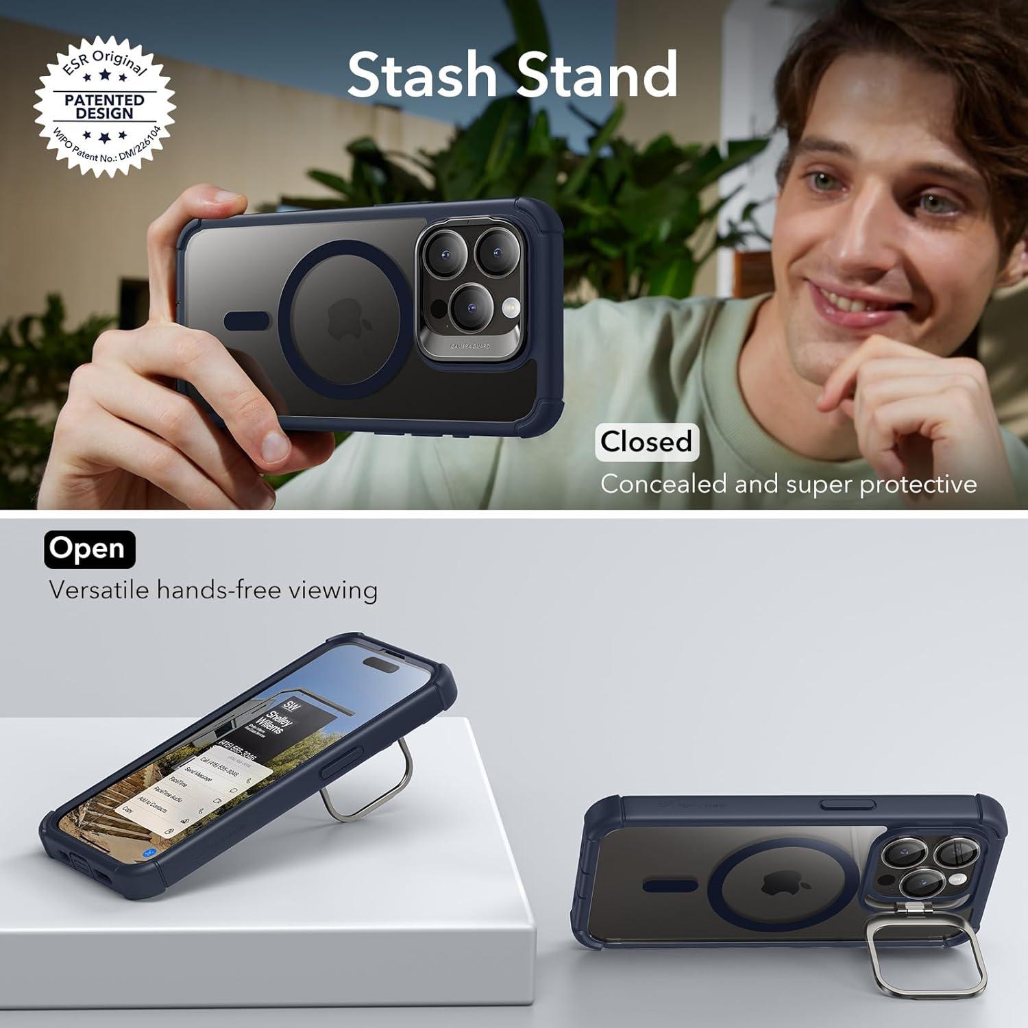 imageESR for iPhone 15 Case with Stand Compatible with MagSafe FullBody MilitaryGrade Drop Proof Case with Builtin 9H Tempered Glass Screen Protector Armor Series Clear Dark BlueClear Dark Blue Stand