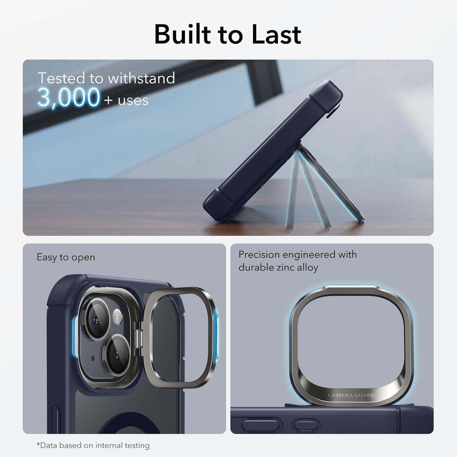 imageESR for iPhone 15 Case with Stand Compatible with MagSafe FullBody MilitaryGrade Drop Proof Case with Builtin 9H Tempered Glass Screen Protector Armor Series Clear Dark BlueClear Dark Blue Stand