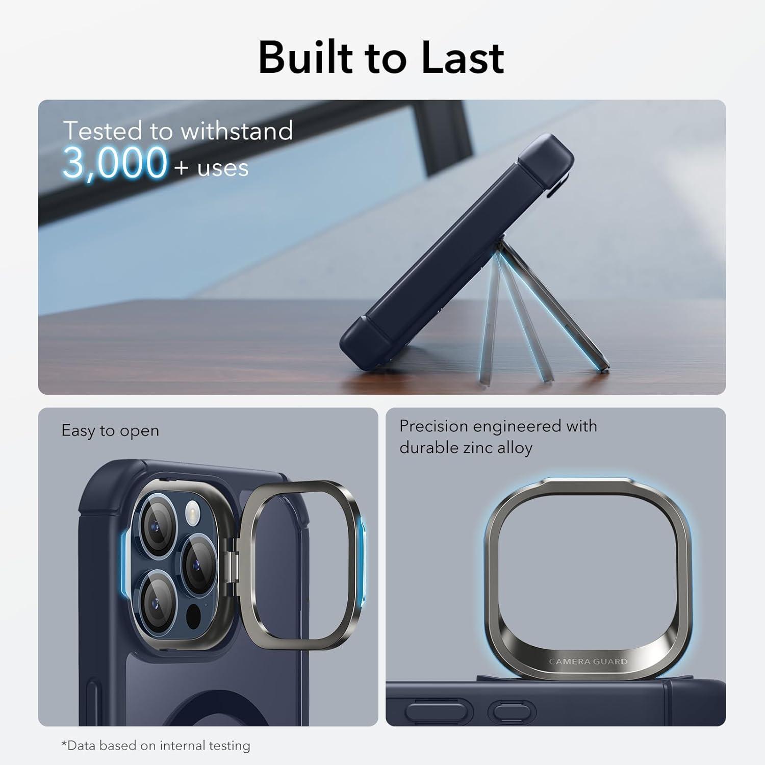 imageESR for iPhone 15 Case with Stand Compatible with MagSafe FullBody MilitaryGrade Drop Proof Case with Builtin 9H Tempered Glass Screen Protector Armor Series Clear Dark BlueClear Dark Blue Stand