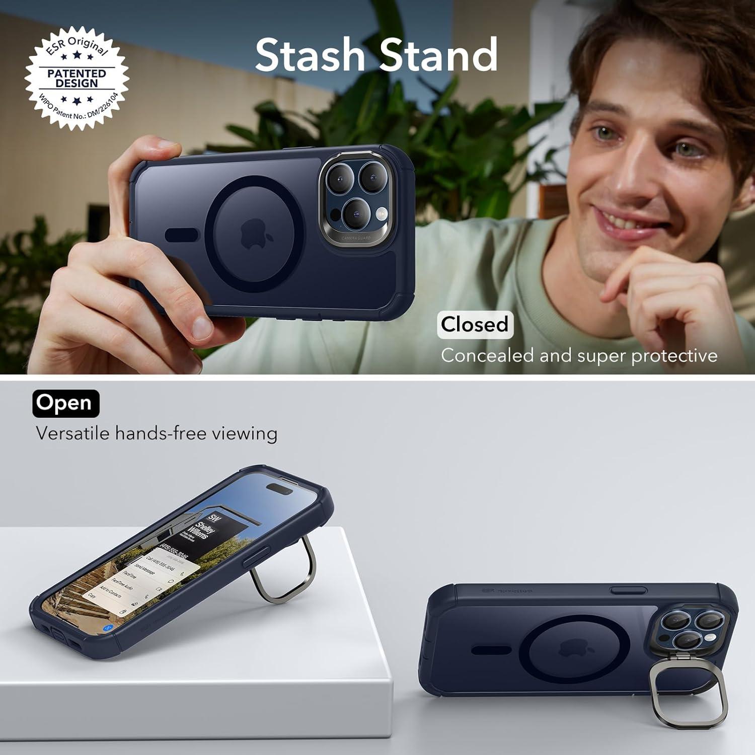 imageESR for iPhone 15 Case with Stand Compatible with MagSafe FullBody MilitaryGrade Drop Proof Case with Builtin 9H Tempered Glass Screen Protector Armor Series Clear Dark BlueClear Dark Blue Stand