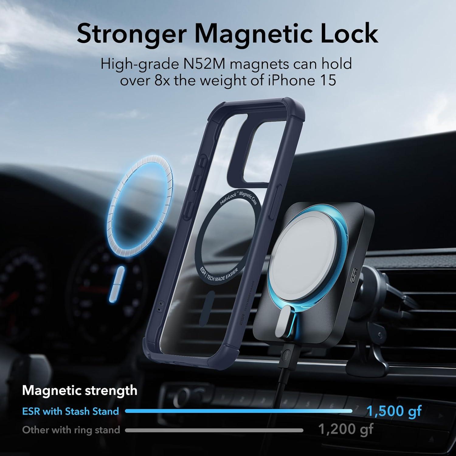 imageESR for iPhone 15 Case with Stand Compatible with MagSafe FullBody MilitaryGrade Drop Proof Case with Builtin 9H Tempered Glass Screen Protector Armor Series Clear Dark BlueClear Dark Blue Stand
