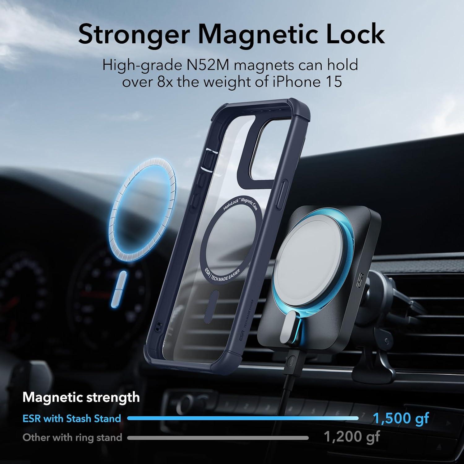 imageESR for iPhone 15 Case with Stand Compatible with MagSafe FullBody MilitaryGrade Drop Proof Case with Builtin 9H Tempered Glass Screen Protector Armor Series Clear Dark BlueClear Dark Blue Stand