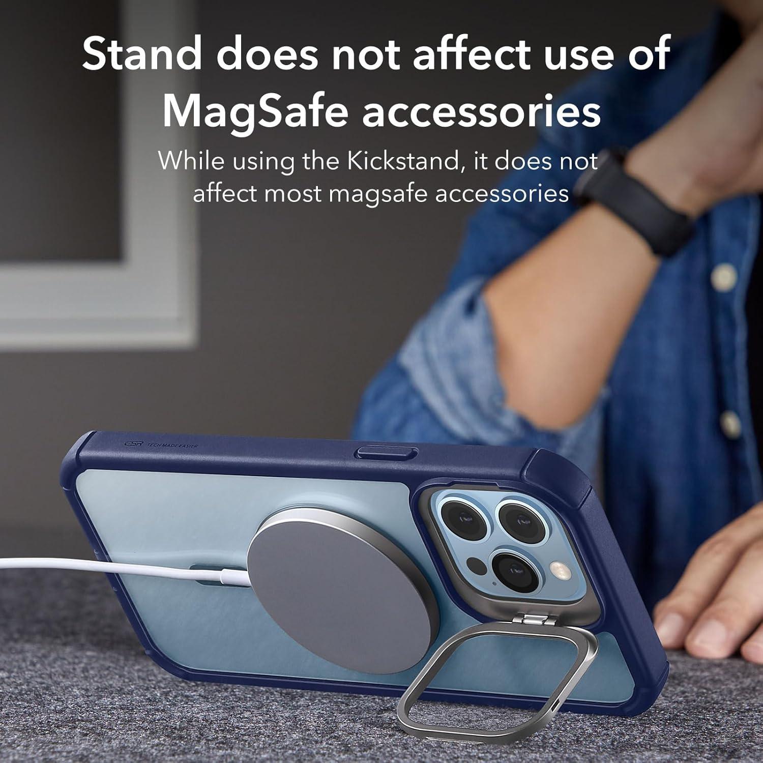 imageESR for iPhone 15 Case with Stand Compatible with MagSafe FullBody MilitaryGrade Drop Proof Case with Builtin 9H Tempered Glass Screen Protector Armor Series Clear Dark BlueClear Dark Blue Stand