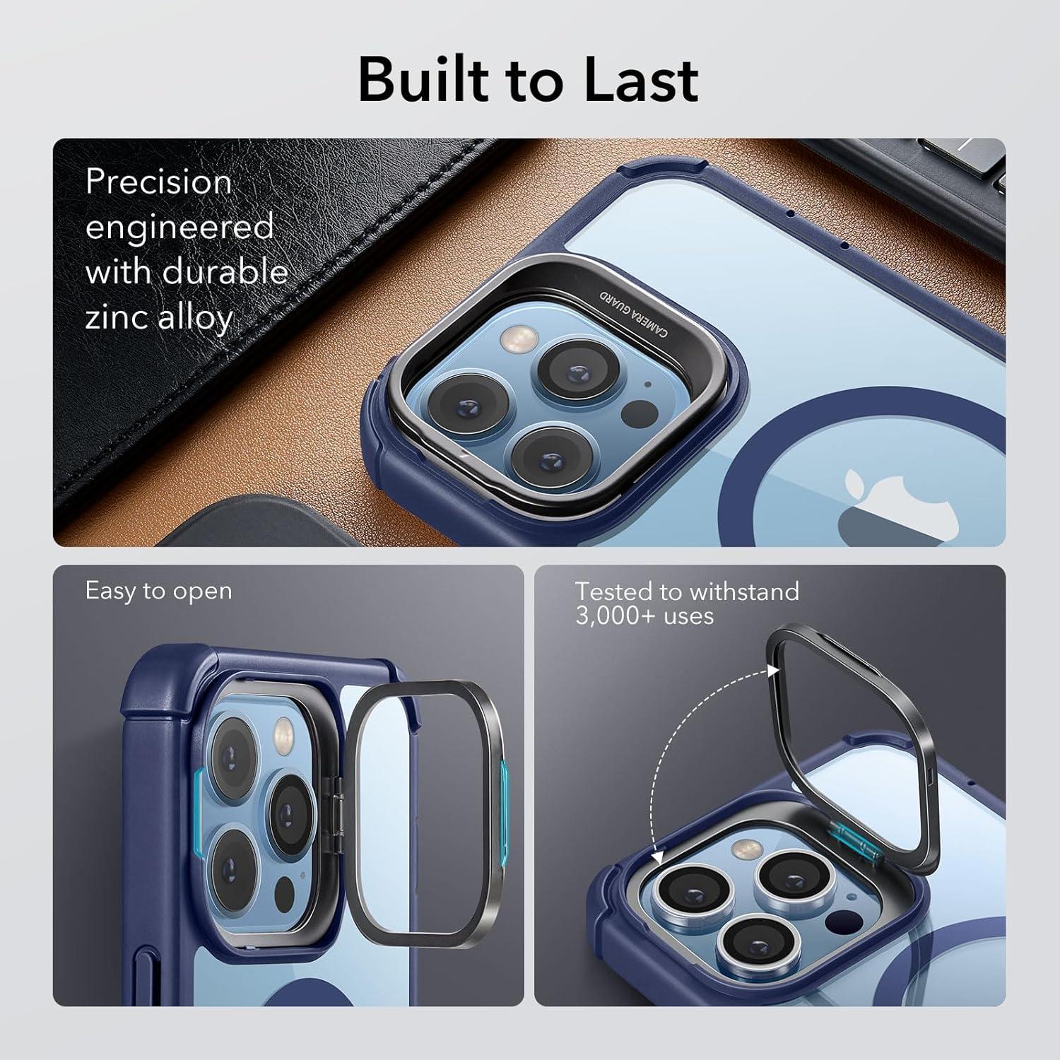 imageESR for iPhone 15 Case with Stand Compatible with MagSafe FullBody MilitaryGrade Drop Proof Case with Builtin 9H Tempered Glass Screen Protector Armor Series Clear Dark BlueClear Dark Blue Stand