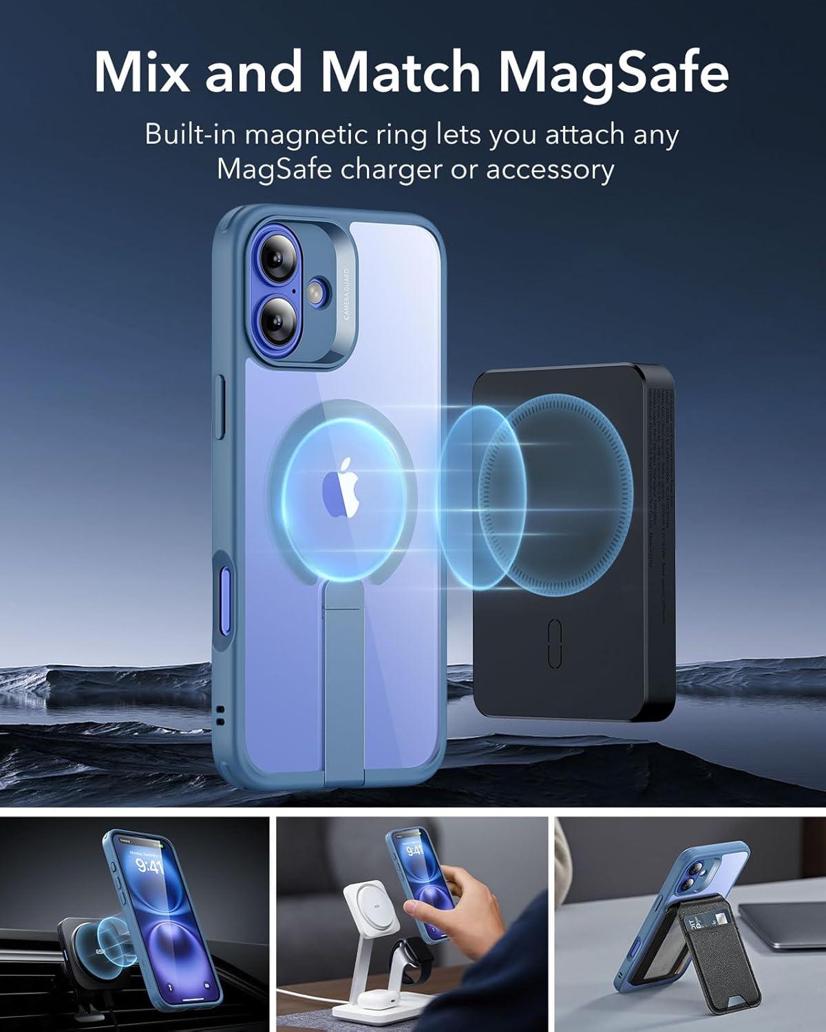 imageESR for iPhone 16 Case with Stand Compatible with MagSafe Magnetic Kickstand Case for iPhone 16 MilitaryGrade Protection Shockproof Case Boost Series ClearMagsafe Clear Blue