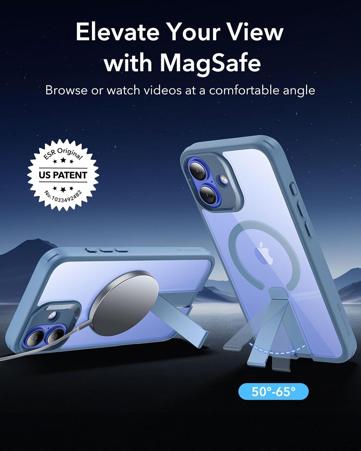 imageESR for iPhone 16 Case with Stand Compatible with MagSafe Magnetic Kickstand Case for iPhone 16 MilitaryGrade Protection Shockproof Case Boost Series ClearMagsafe Clear Blue