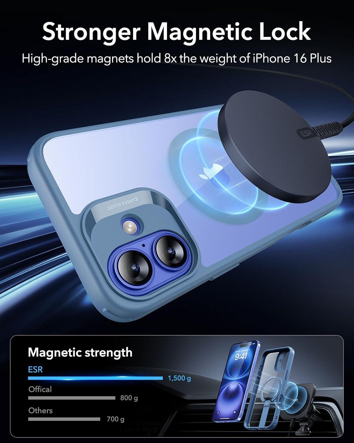 imageESR for iPhone 16 Case with Stand Compatible with MagSafe Magnetic Kickstand Case for iPhone 16 MilitaryGrade Protection Shockproof Case Boost Series ClearMagsafe Clear Blue