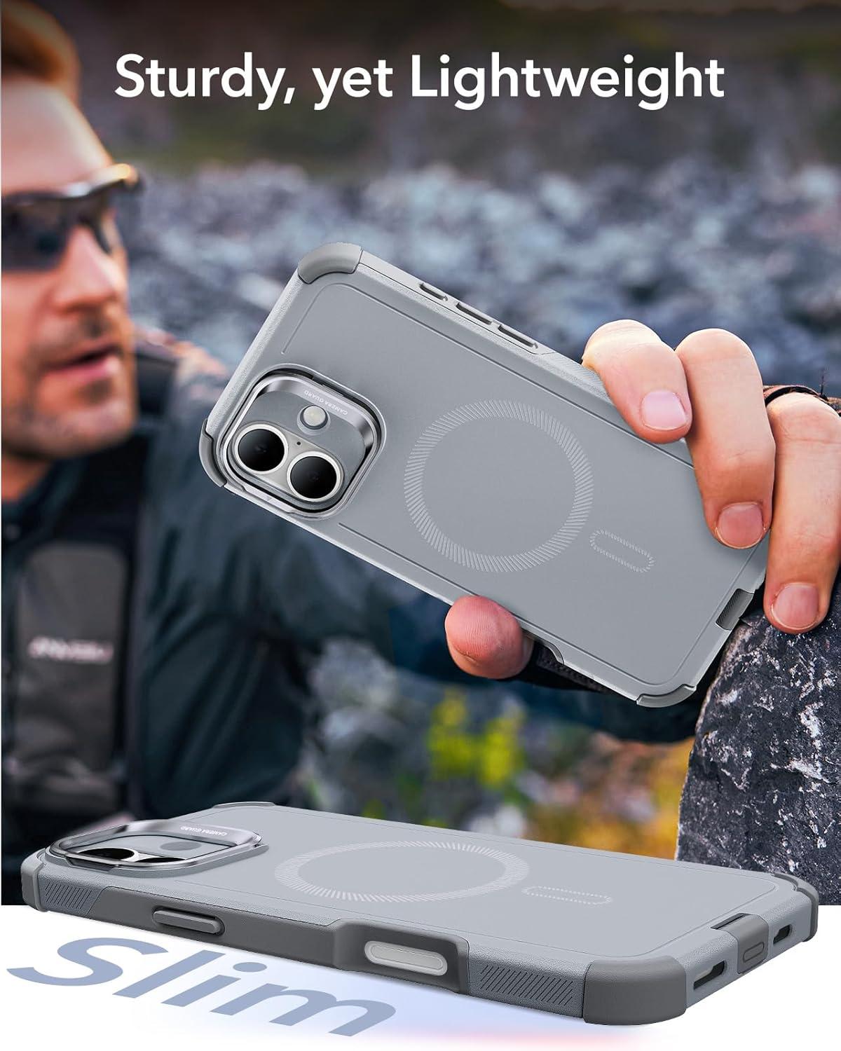 imageESR for iPhone 17 Pro Max Case with Stash Stand 7X MilitaryGrade Drop Protection with Camera Control ShockAbsorbing Phone Rugged Cover Compatible with MagSafe Accessories Cyber Series BlackMagnetic StandLight Grey