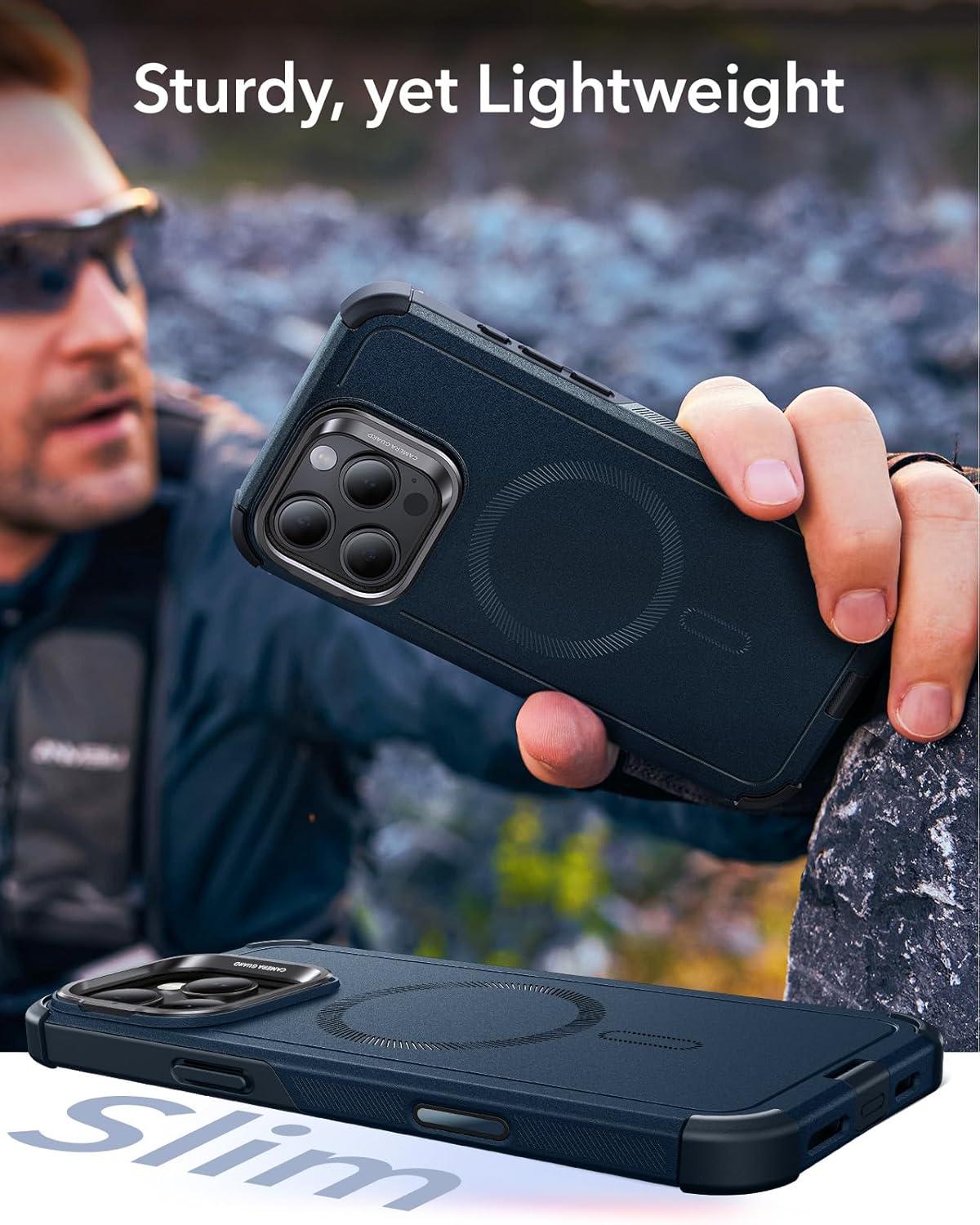 imageESR for iPhone 17 Pro Max Case with Stash Stand 7X MilitaryGrade Drop Protection with Camera Control ShockAbsorbing Phone Rugged Cover Compatible with MagSafe Accessories Cyber Series BlackACamera ControlNavy Blue