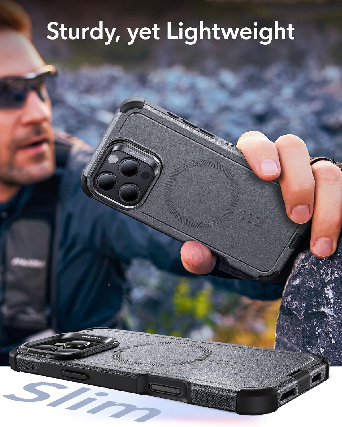 imageESR for iPhone 17 Pro Max Case with Stash Stand 7X MilitaryGrade Drop Protection with Camera Control ShockAbsorbing Phone Rugged Cover Compatible with MagSafe Accessories Cyber Series BlackMagnetic StandGrey