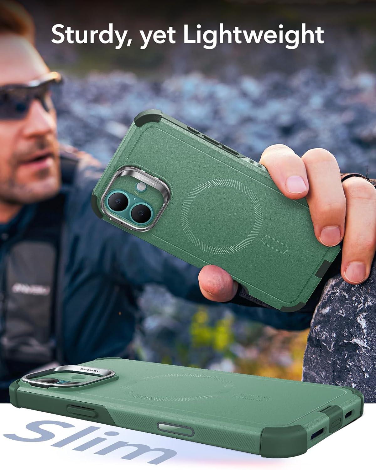 imageESR for iPhone 17 Pro Max Case with Stash Stand 7X MilitaryGrade Drop Protection with Camera Control ShockAbsorbing Phone Rugged Cover Compatible with MagSafe Accessories Cyber Series BlackACamera ControlLight Green