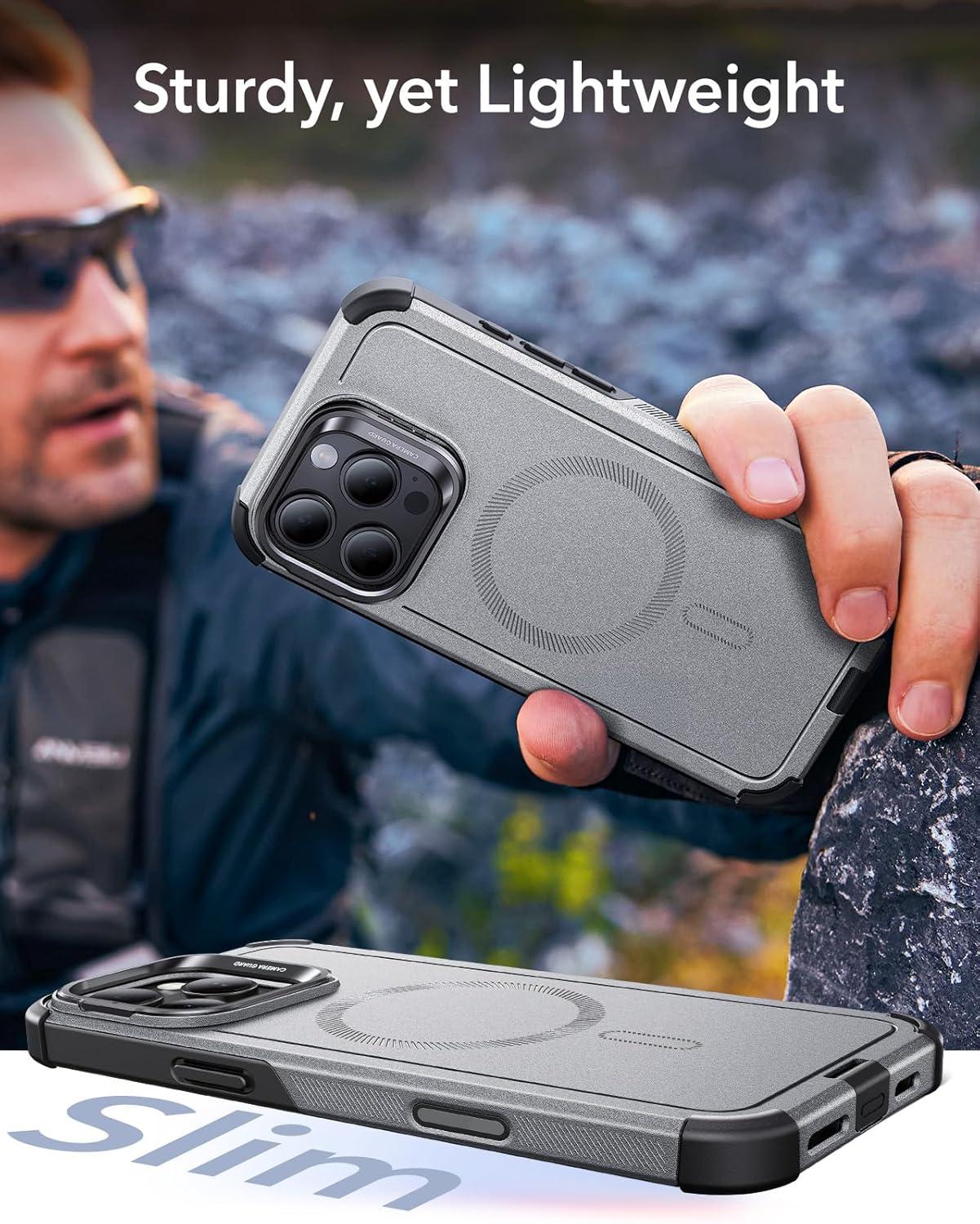 imageESR for iPhone 17 Pro Max Case with Stash Stand 7X MilitaryGrade Drop Protection with Camera Control ShockAbsorbing Phone Rugged Cover Compatible with MagSafe Accessories Cyber Series BlackACamera ControlTitanium