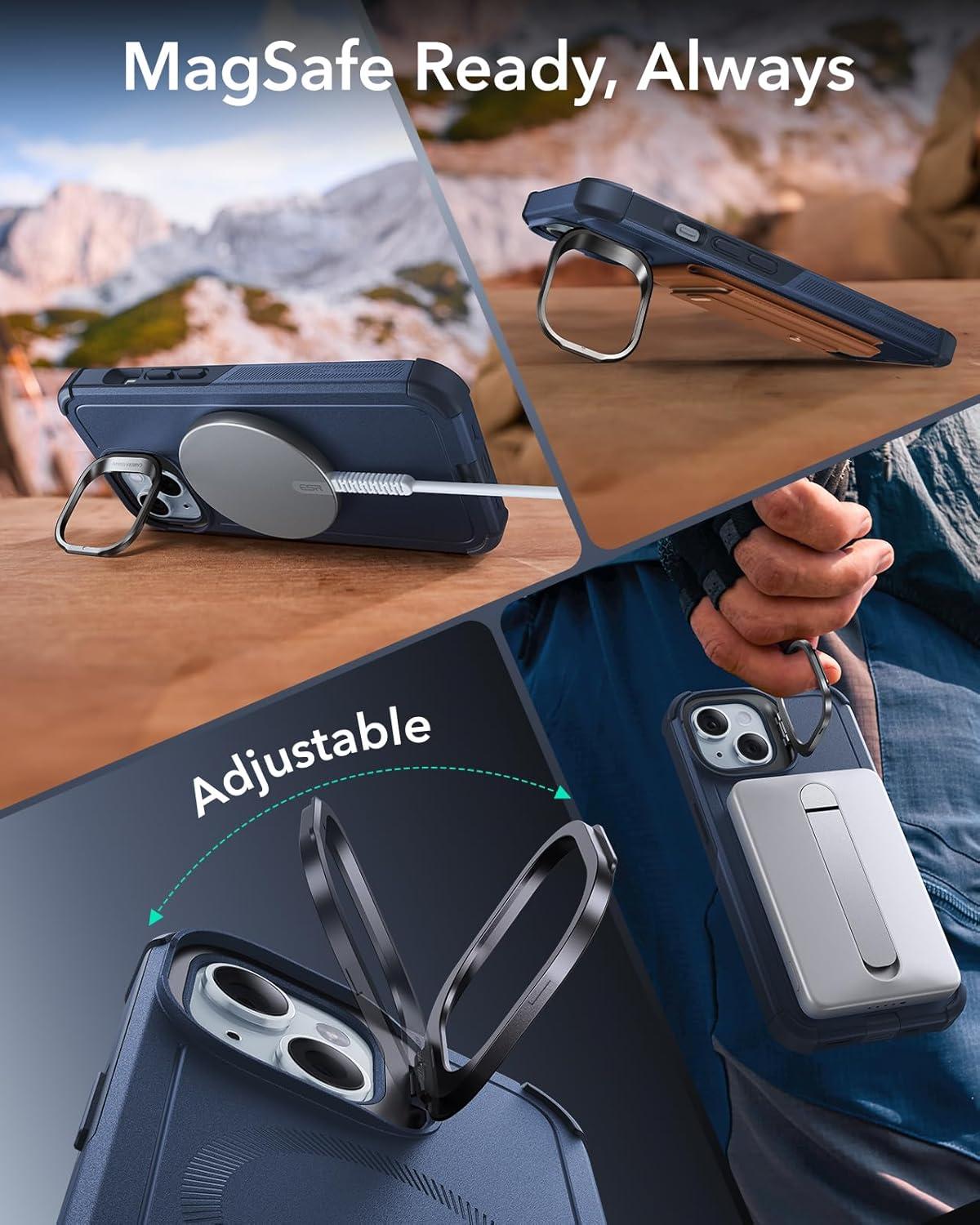 imageESR for iPhone 17 Pro Max Case with Stash Stand 7X MilitaryGrade Drop Protection with Camera Control ShockAbsorbing Phone Rugged Cover Compatible with MagSafe Accessories Cyber Series BlackMagnetic StandBlue