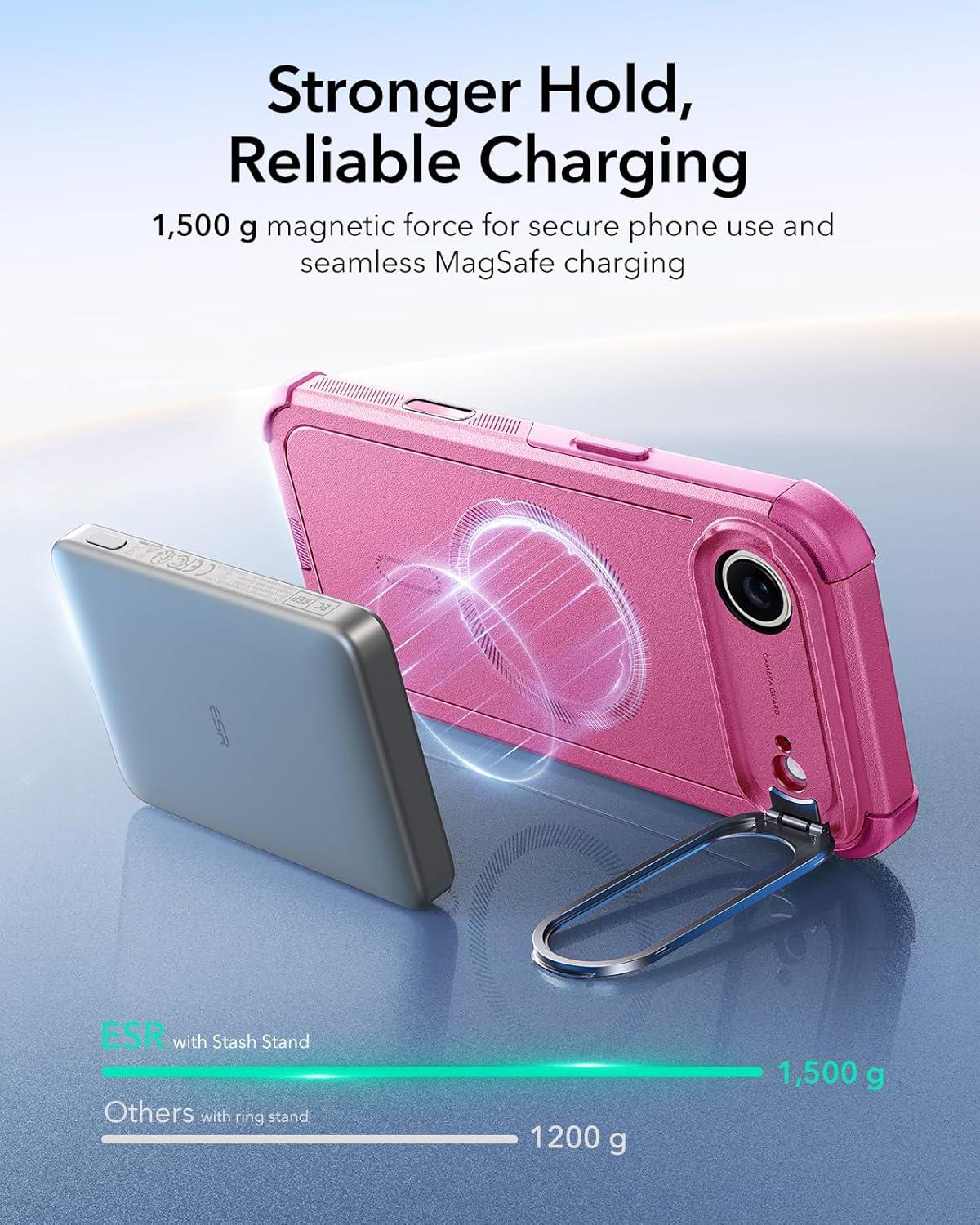 imageESR for iPhone 17 Pro Max Case with Stash Stand 7X MilitaryGrade Drop Protection with Camera Control ShockAbsorbing Phone Rugged Cover Compatible with MagSafe Accessories Cyber Series BlackACamera ControlPink