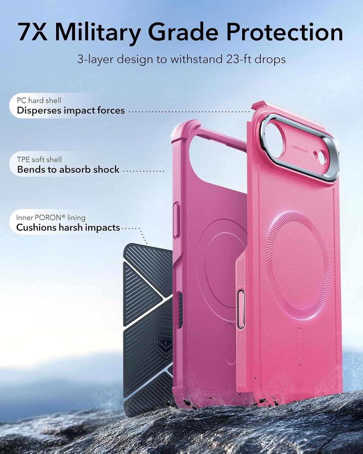 imageESR for iPhone 17 Pro Max Case with Stash Stand 7X MilitaryGrade Drop Protection with Camera Control ShockAbsorbing Phone Rugged Cover Compatible with MagSafe Accessories Cyber Series BlackACamera ControlPink