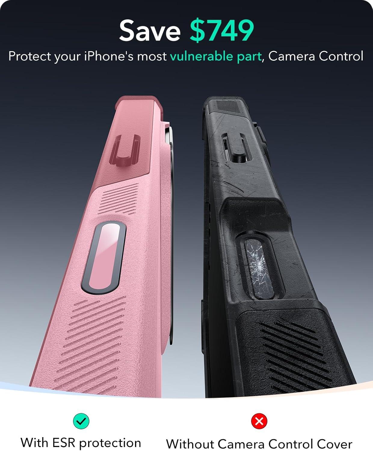 imageESR for iPhone 17 Pro Max Case with Stash Stand 7X MilitaryGrade Drop Protection with Camera Control ShockAbsorbing Phone Rugged Cover Compatible with MagSafe Accessories Cyber Series BlackACamera ControlPink