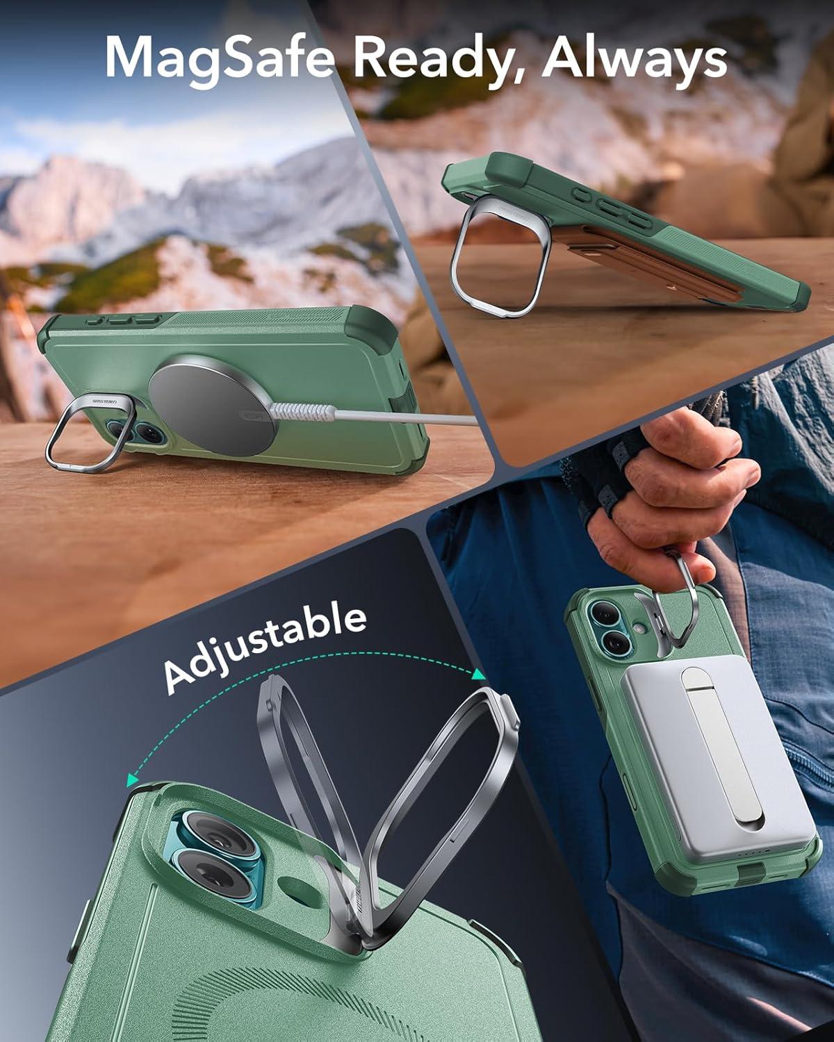 imageESR for iPhone 17 Pro Max Case with Stash Stand 7X MilitaryGrade Drop Protection with Camera Control ShockAbsorbing Phone Rugged Cover Compatible with MagSafe Accessories Cyber Series BlackACamera ControlLight Green