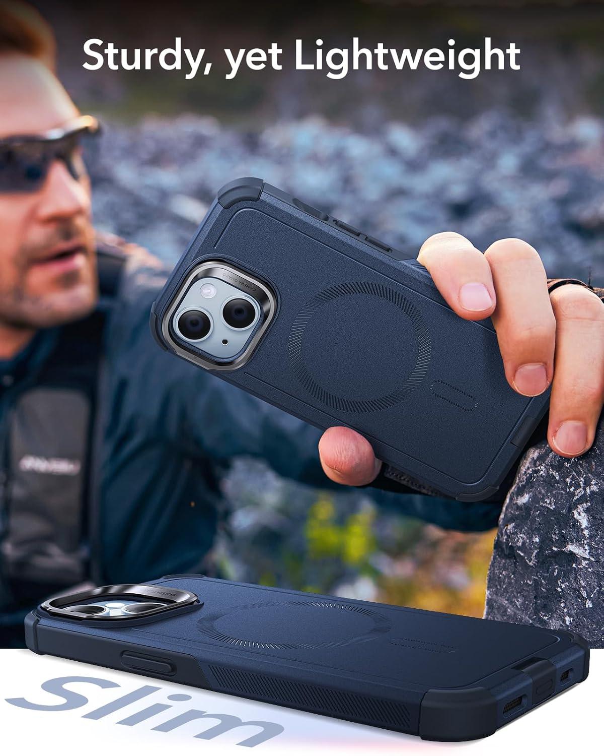 imageESR for iPhone 17 Pro Max Case with Stash Stand 7X MilitaryGrade Drop Protection with Camera Control ShockAbsorbing Phone Rugged Cover Compatible with MagSafe Accessories Cyber Series BlackMagnetic StandBlue