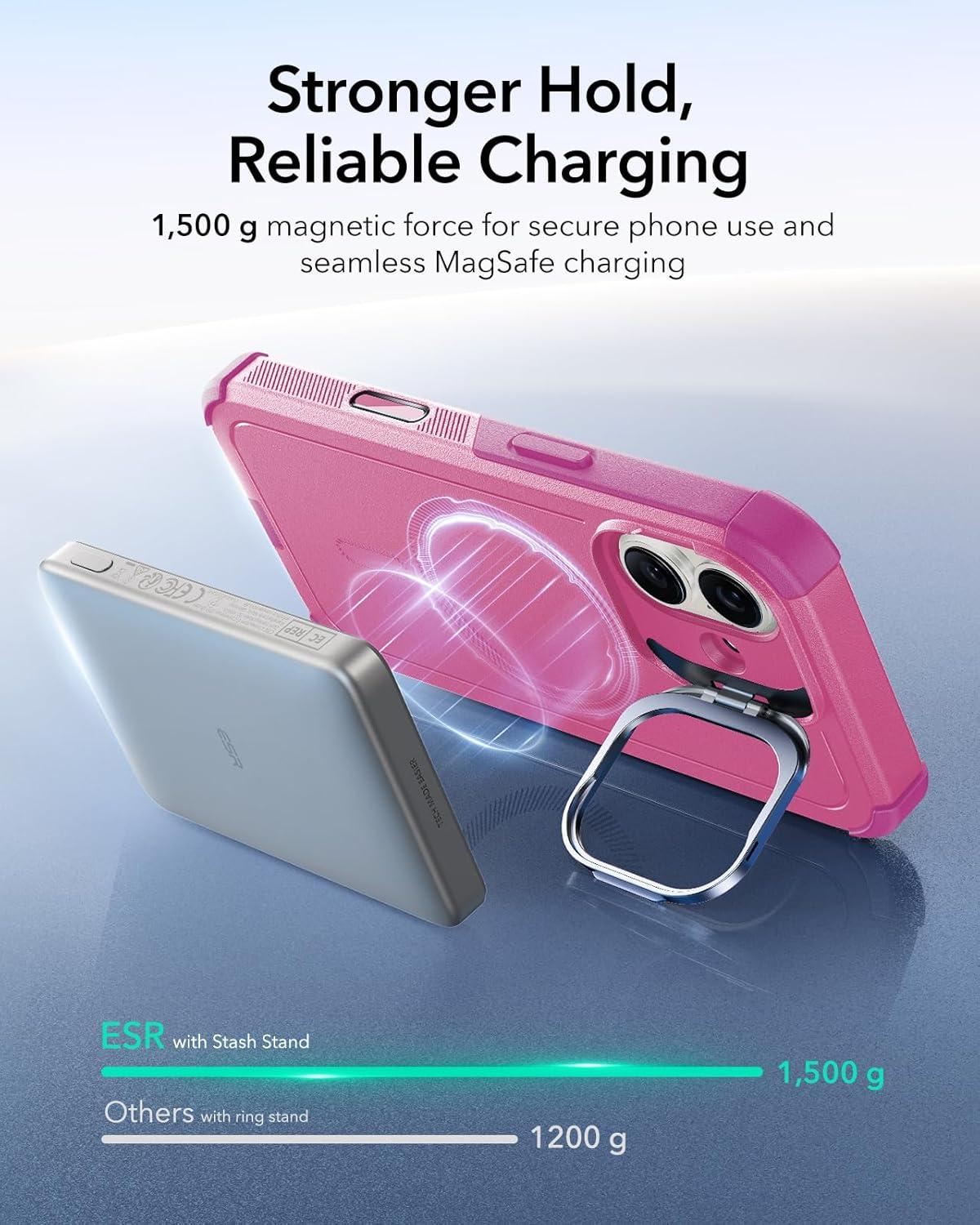 imageESR for iPhone 17 Pro Max Case with Stash Stand 7X MilitaryGrade Drop Protection with Camera Control ShockAbsorbing Phone Rugged Cover Compatible with MagSafe Accessories Cyber Series BlackACamera ControlPink