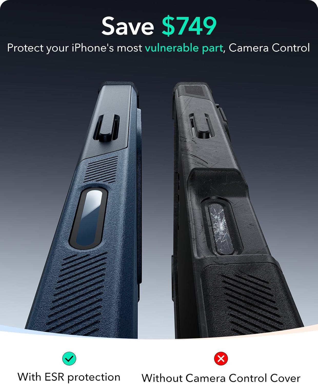 imageESR for iPhone 17 Pro Max Case with Stash Stand 7X MilitaryGrade Drop Protection with Camera Control ShockAbsorbing Phone Rugged Cover Compatible with MagSafe Accessories Cyber Series BlackACamera ControlNavy Blue
