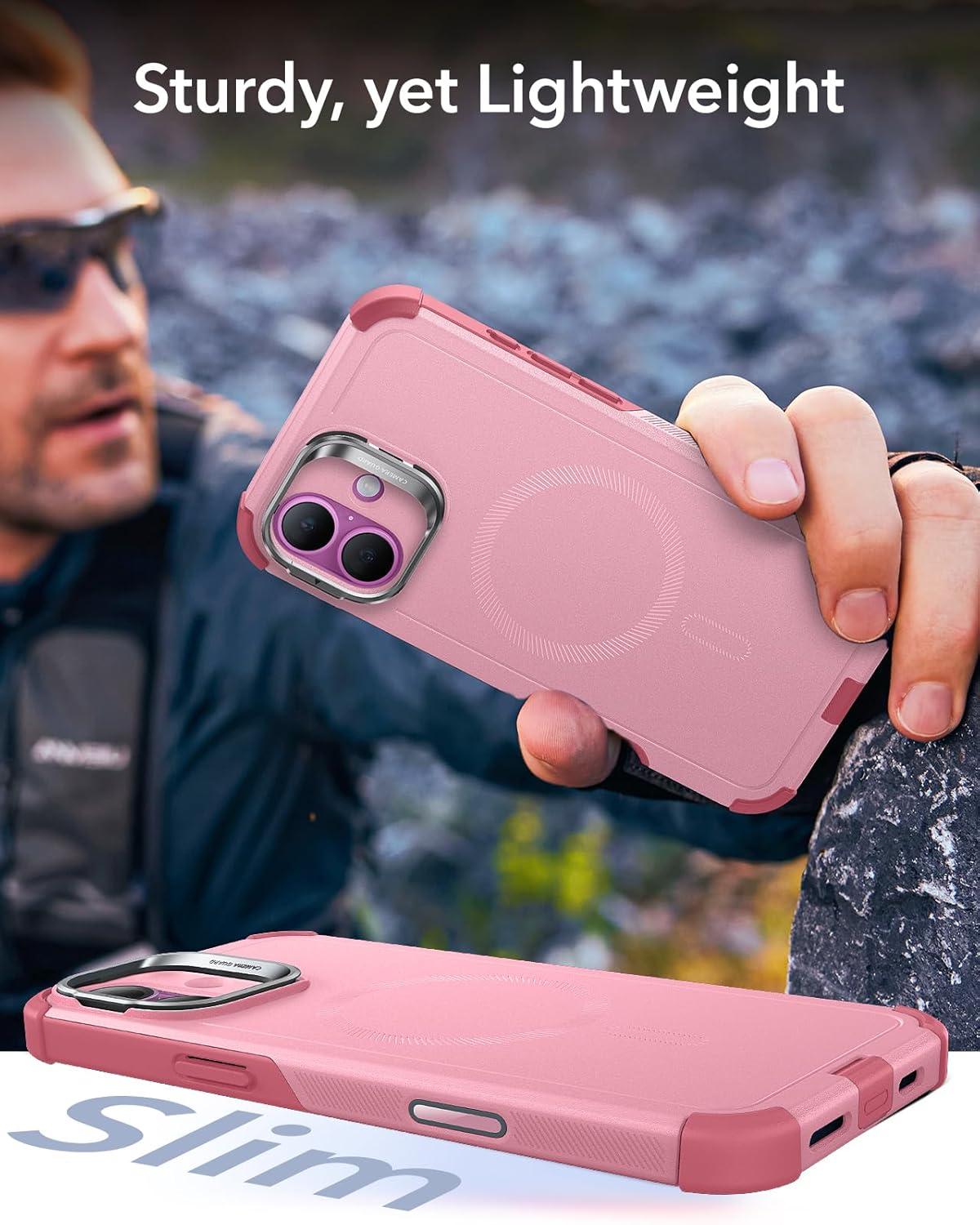 imageESR for iPhone 17 Pro Max Case with Stash Stand 7X MilitaryGrade Drop Protection with Camera Control ShockAbsorbing Phone Rugged Cover Compatible with MagSafe Accessories Cyber Series BlackACamera ControlPink