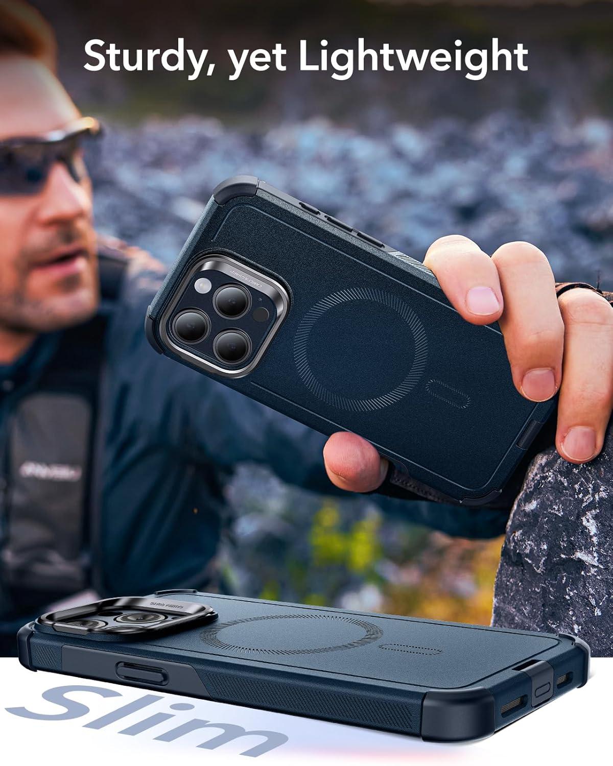 imageESR for iPhone 17 Pro Max Case with Stash Stand 7X MilitaryGrade Drop Protection with Camera Control ShockAbsorbing Phone Rugged Cover Compatible with MagSafe Accessories Cyber Series BlackMagnetic StandBlue