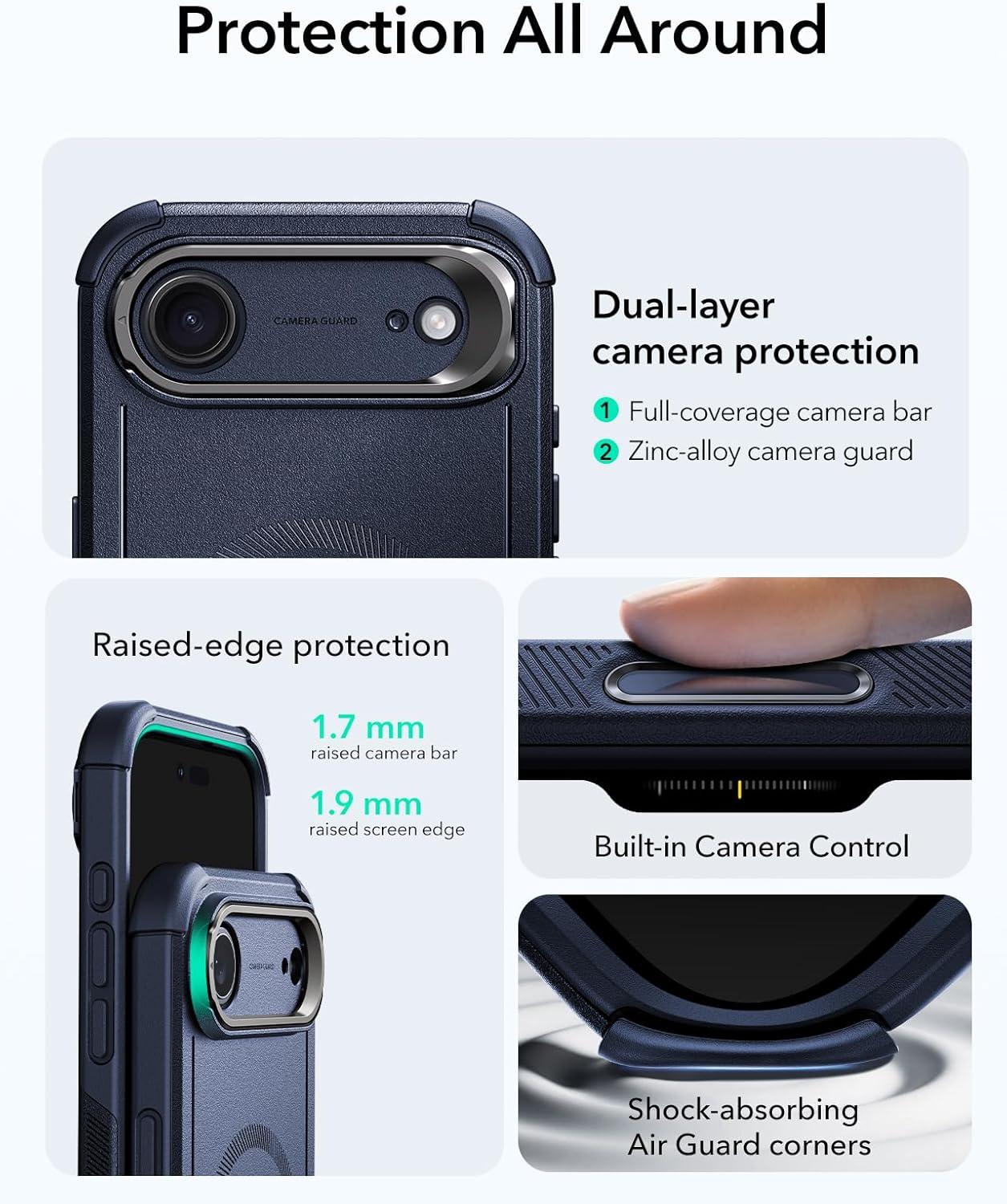 imageESR for iPhone 17 Pro Max Case with Stash Stand 7X MilitaryGrade Drop Protection with Camera Control ShockAbsorbing Phone Rugged Cover Compatible with MagSafe Accessories Cyber Series BlackACamera ControlNavy Blue