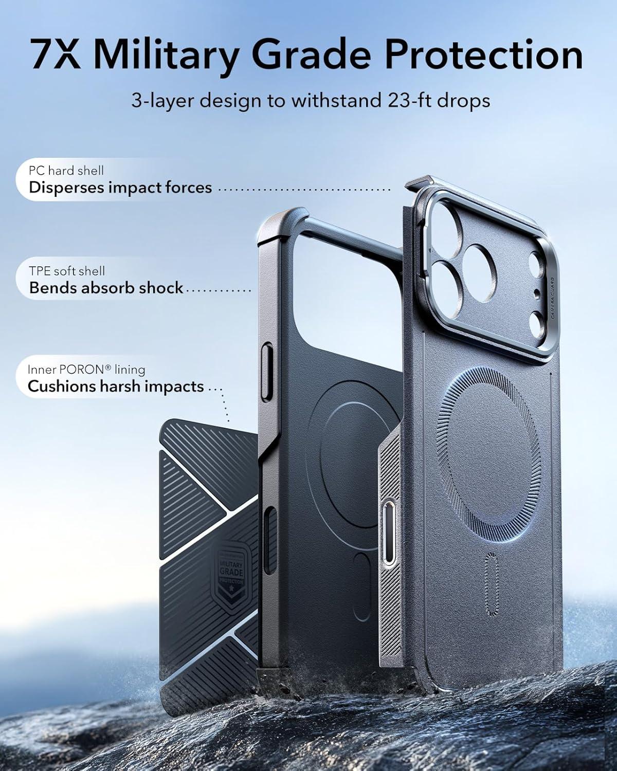 imageESR for iPhone 17 Pro Max Case with Stash Stand 7X MilitaryGrade Drop Protection with Camera Control ShockAbsorbing Phone Rugged Cover Compatible with MagSafe Accessories Cyber Series BlackACamera ControlGrey
