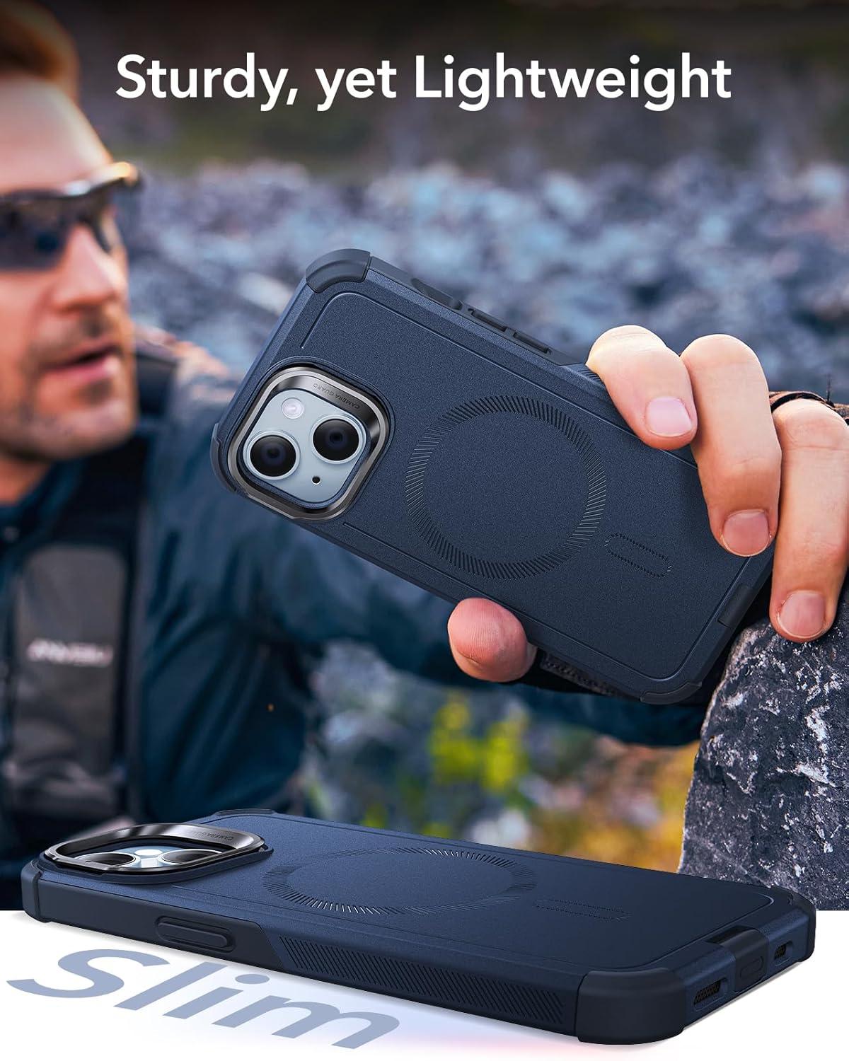 imageESR for iPhone 17 Pro Max Case with Stash Stand 7X MilitaryGrade Drop Protection with Camera Control ShockAbsorbing Phone Rugged Cover Compatible with MagSafe Accessories Cyber Series BlackMagnetic StandBlue