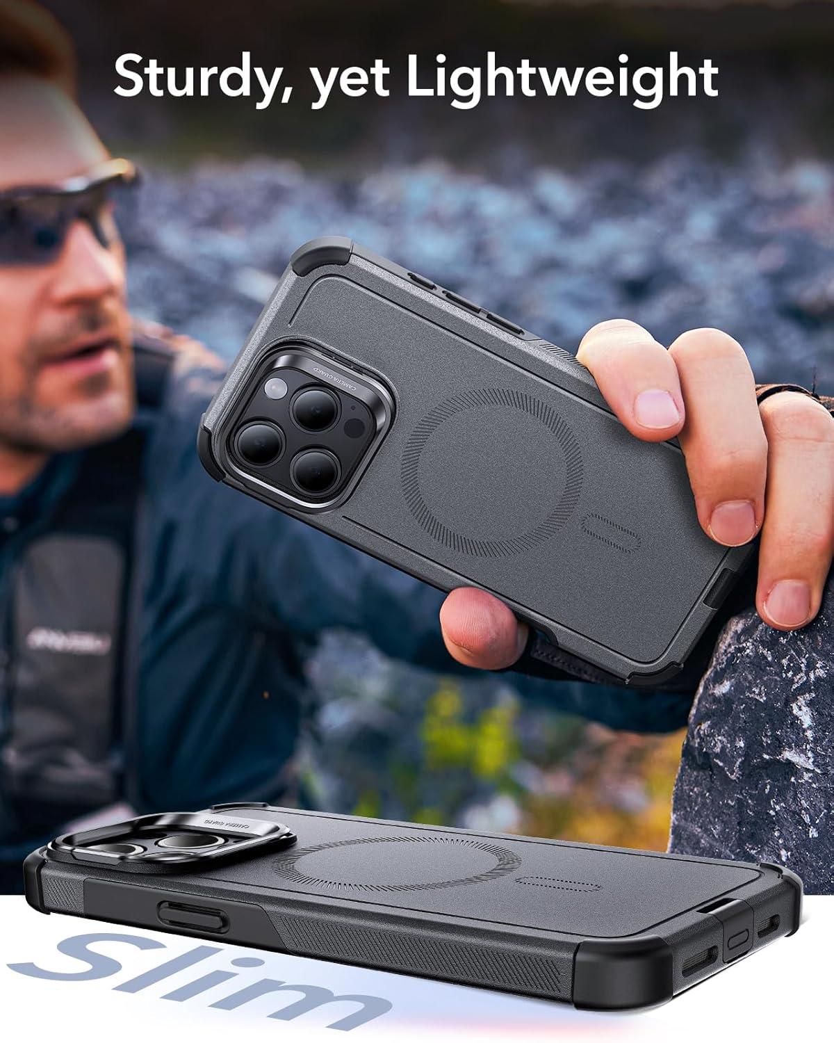 imageESR for iPhone 17 Pro Max Case with Stash Stand 7X MilitaryGrade Drop Protection with Camera Control ShockAbsorbing Phone Rugged Cover Compatible with MagSafe Accessories Cyber Series BlackMagnetic StandGrey