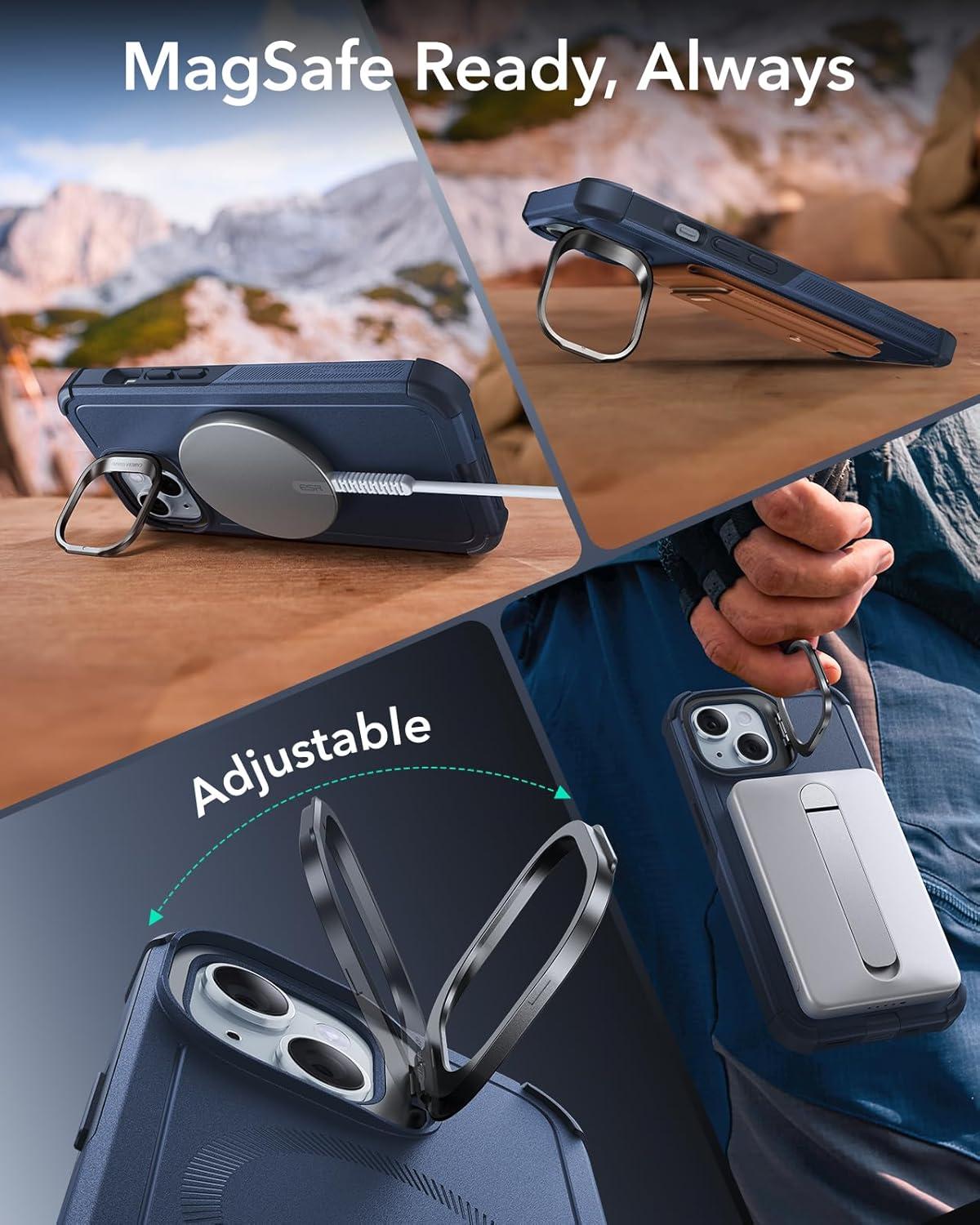 imageESR for iPhone 17 Pro Max Case with Stash Stand 7X MilitaryGrade Drop Protection with Camera Control ShockAbsorbing Phone Rugged Cover Compatible with MagSafe Accessories Cyber Series BlackMagnetic StandBlue