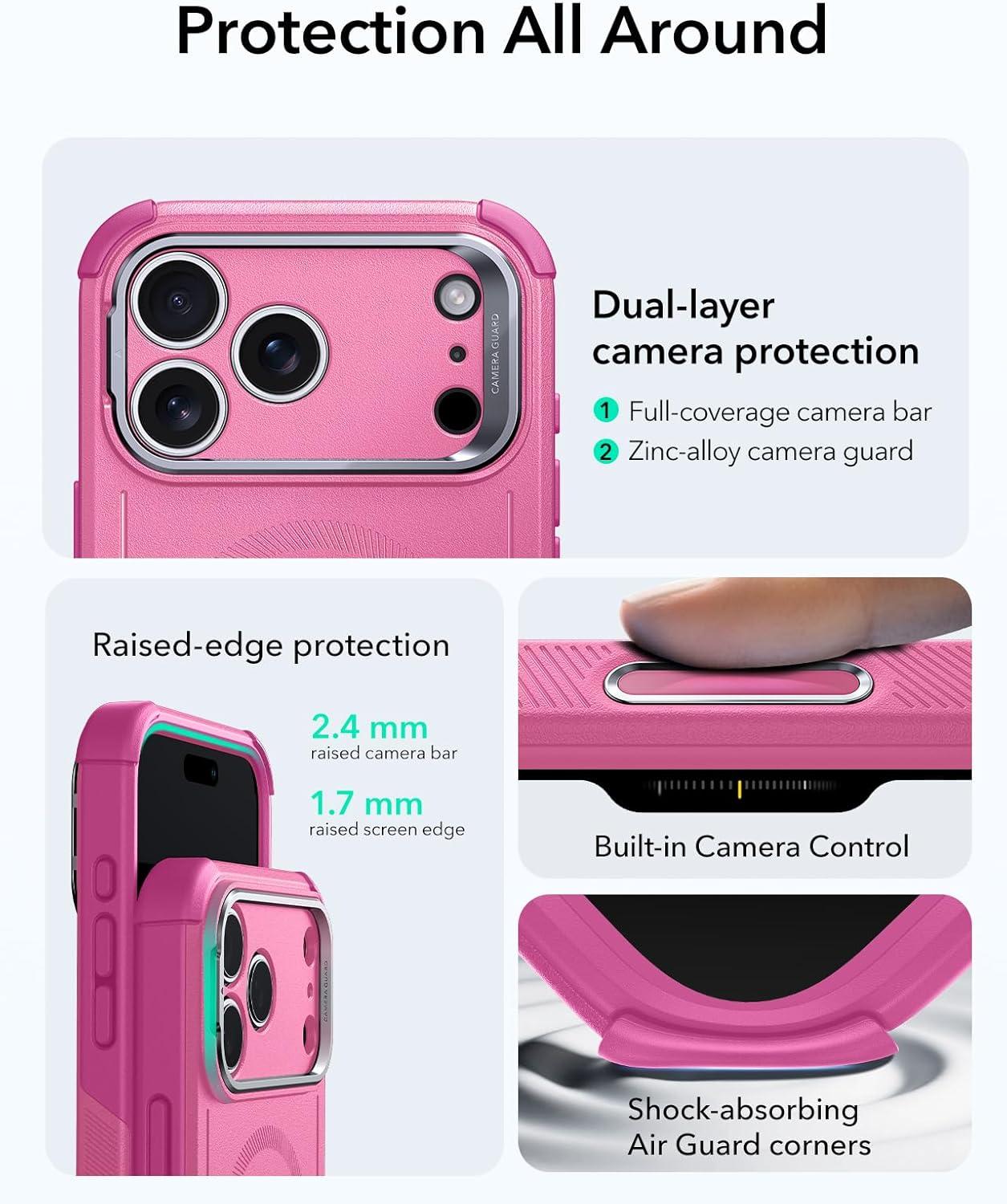 imageESR for iPhone 17 Pro Max Case with Stash Stand 7X MilitaryGrade Drop Protection with Camera Control ShockAbsorbing Phone Rugged Cover Compatible with MagSafe Accessories Cyber Series BlackACamera ControlPink