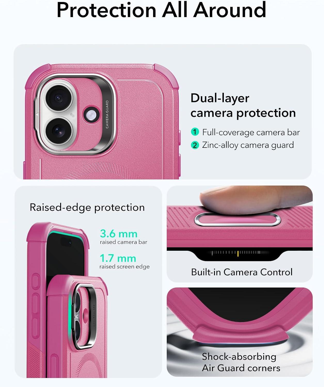 imageESR for iPhone 17 Pro Max Case with Stash Stand 7X MilitaryGrade Drop Protection with Camera Control ShockAbsorbing Phone Rugged Cover Compatible with MagSafe Accessories Cyber Series BlackACamera ControlPink