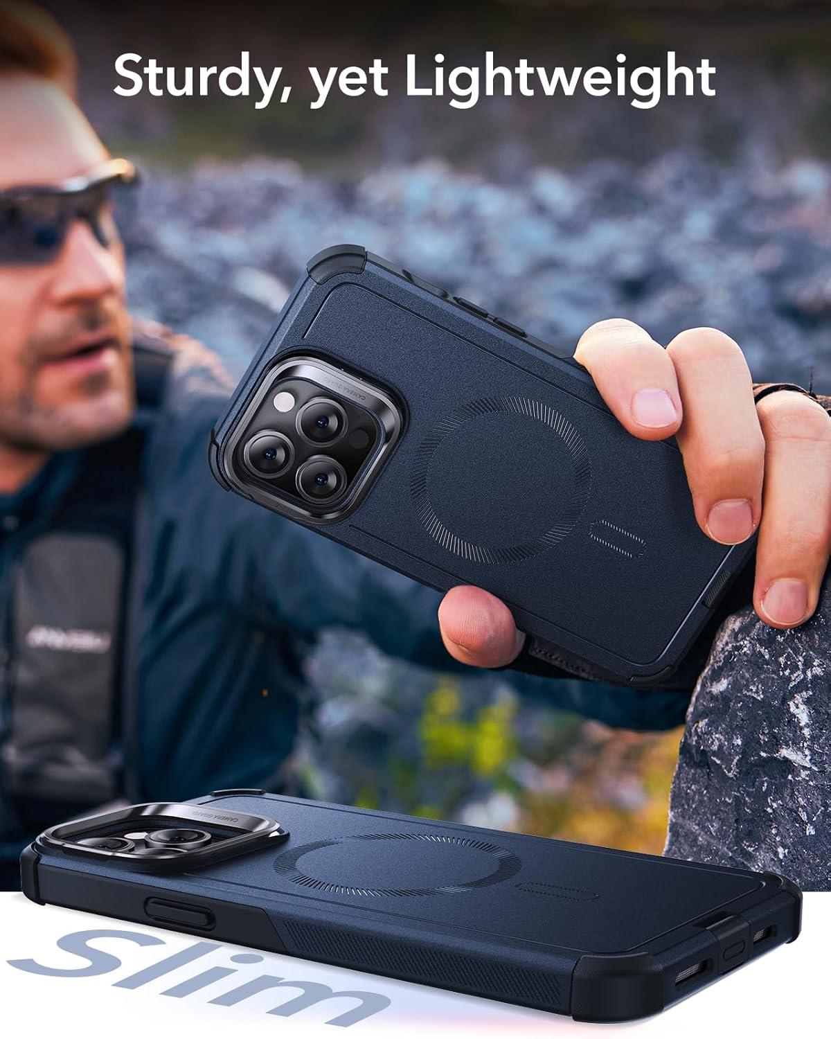 imageESR for iPhone 17 Pro Max Case with Stash Stand 7X MilitaryGrade Drop Protection with Camera Control ShockAbsorbing Phone Rugged Cover Compatible with MagSafe Accessories Cyber Series BlackMagnetic StandBlue