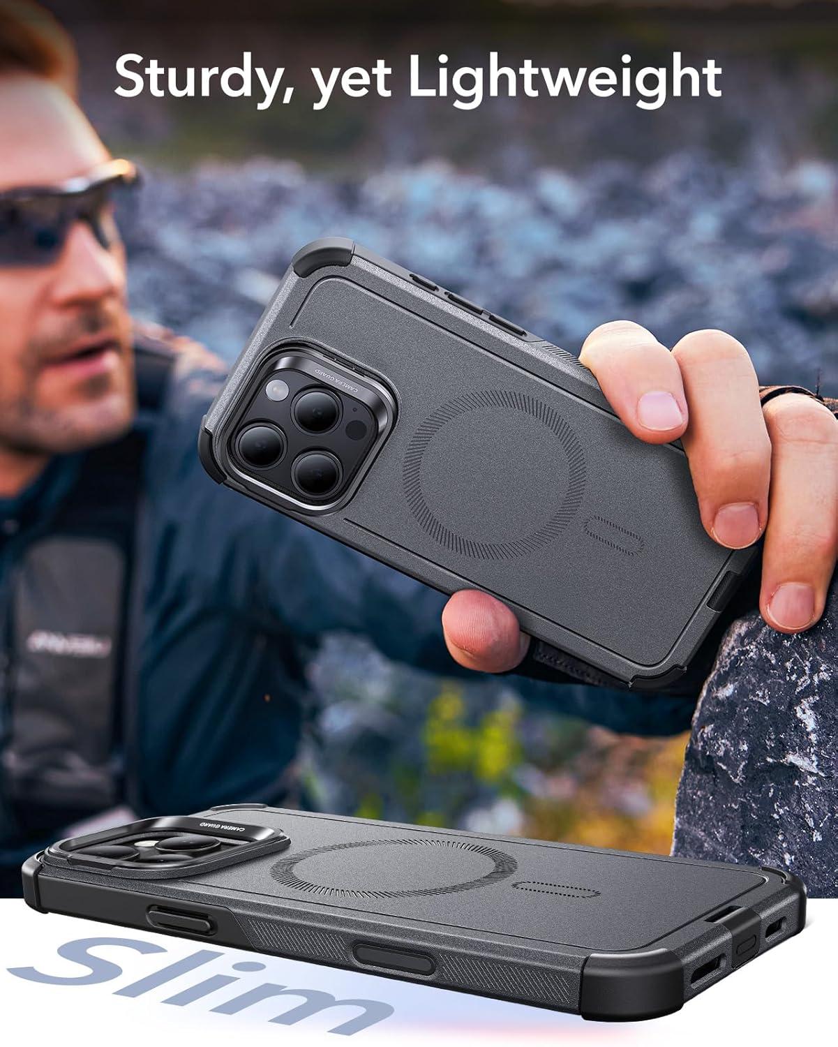 imageESR for iPhone 17 Pro Max Case with Stash Stand 7X MilitaryGrade Drop Protection with Camera Control ShockAbsorbing Phone Rugged Cover Compatible with MagSafe Accessories Cyber Series BlackACamera ControlGrey