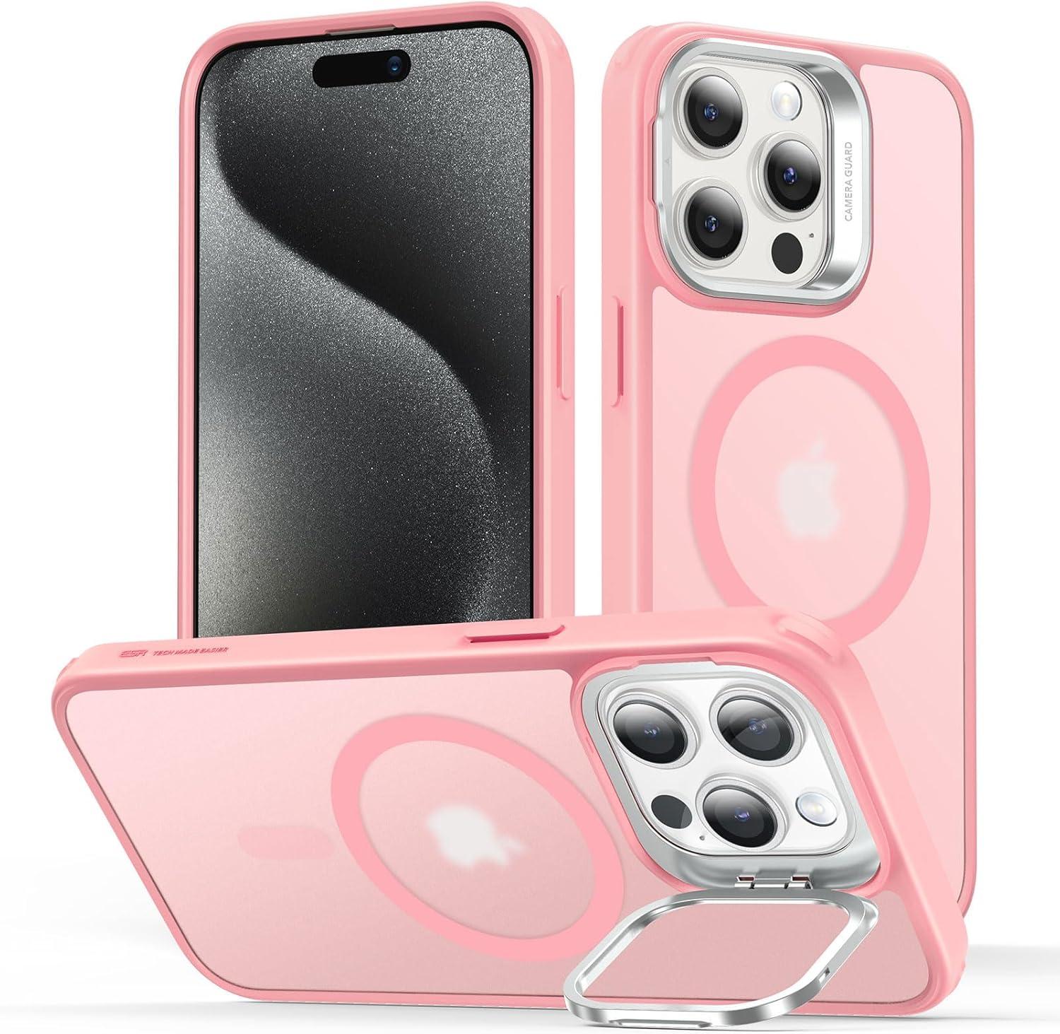 imageESR for iPhone 17 Pro Max Case with Stash Stand Camera Control Cover Compatible with MagSafe MilitaryGrade Drop Protection Magnetic Phone Case ScratchResistant Back CoverFrosted OrangeCFrosted Pink