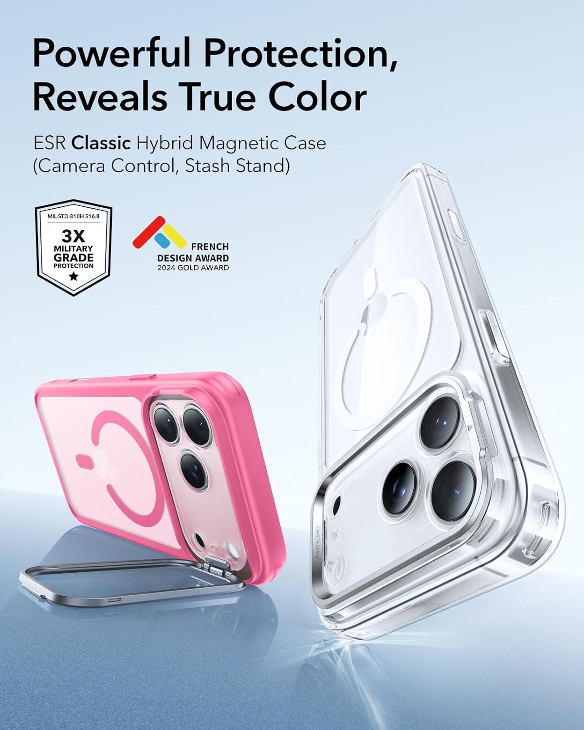 imageESR for iPhone 17 Pro Max Case with Stash Stand Camera Control Cover Compatible with MagSafe MilitaryGrade Drop Protection Magnetic Phone Case ScratchResistant Back CoverFrosted OrangeCFrosted Pink