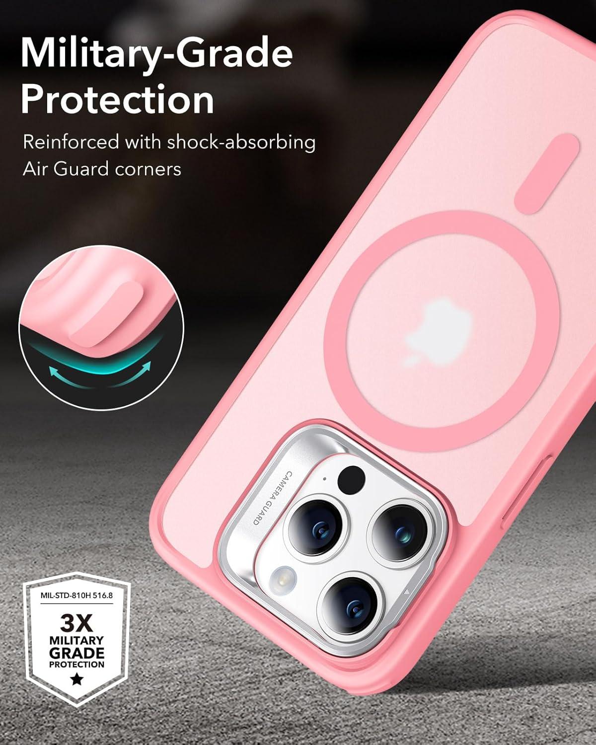 imageESR for iPhone 17 Pro Max Case with Stash Stand Camera Control Cover Compatible with MagSafe MilitaryGrade Drop Protection Magnetic Phone Case ScratchResistant Back CoverFrosted OrangeCFrosted Pink