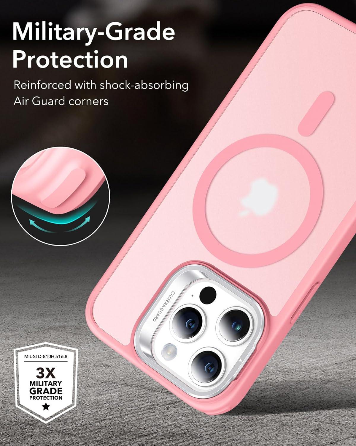 imageESR for iPhone 17 Pro Max Case with Stash Stand Camera Control Cover Compatible with MagSafe MilitaryGrade Drop Protection Magnetic Phone Case ScratchResistant Back CoverFrosted OrangeCFrosted Pink