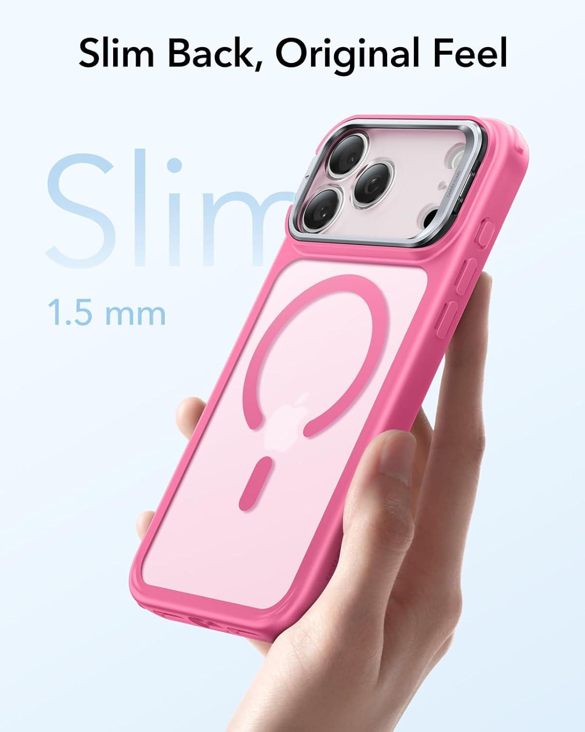 imageESR for iPhone 17 Pro Max Case with Stash Stand Camera Control Cover Compatible with MagSafe MilitaryGrade Drop Protection Magnetic Phone Case ScratchResistant Back CoverFrosted OrangeCFrosted Pink