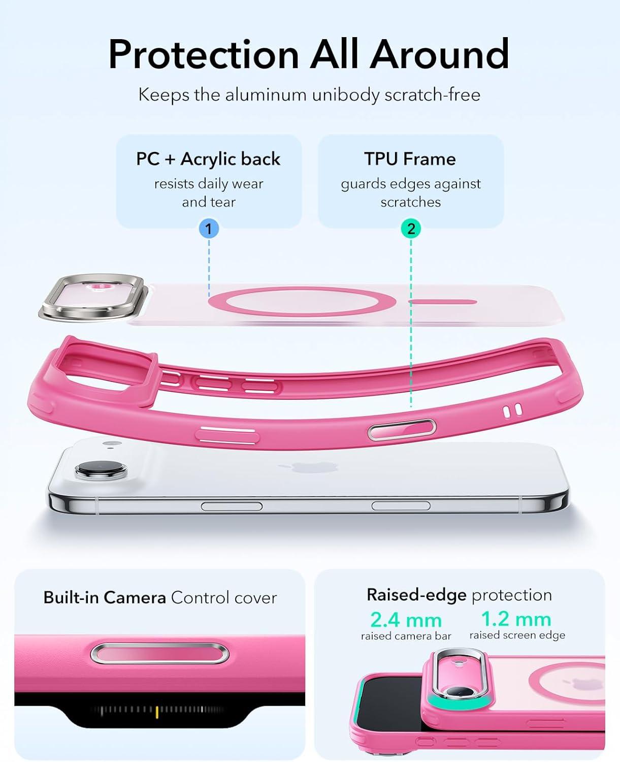 imageESR for iPhone 17 Pro Max Case with Stash Stand Camera Control Cover Compatible with MagSafe MilitaryGrade Drop Protection Magnetic Phone Case ScratchResistant Back CoverFrosted OrangeCFrosted Pink
