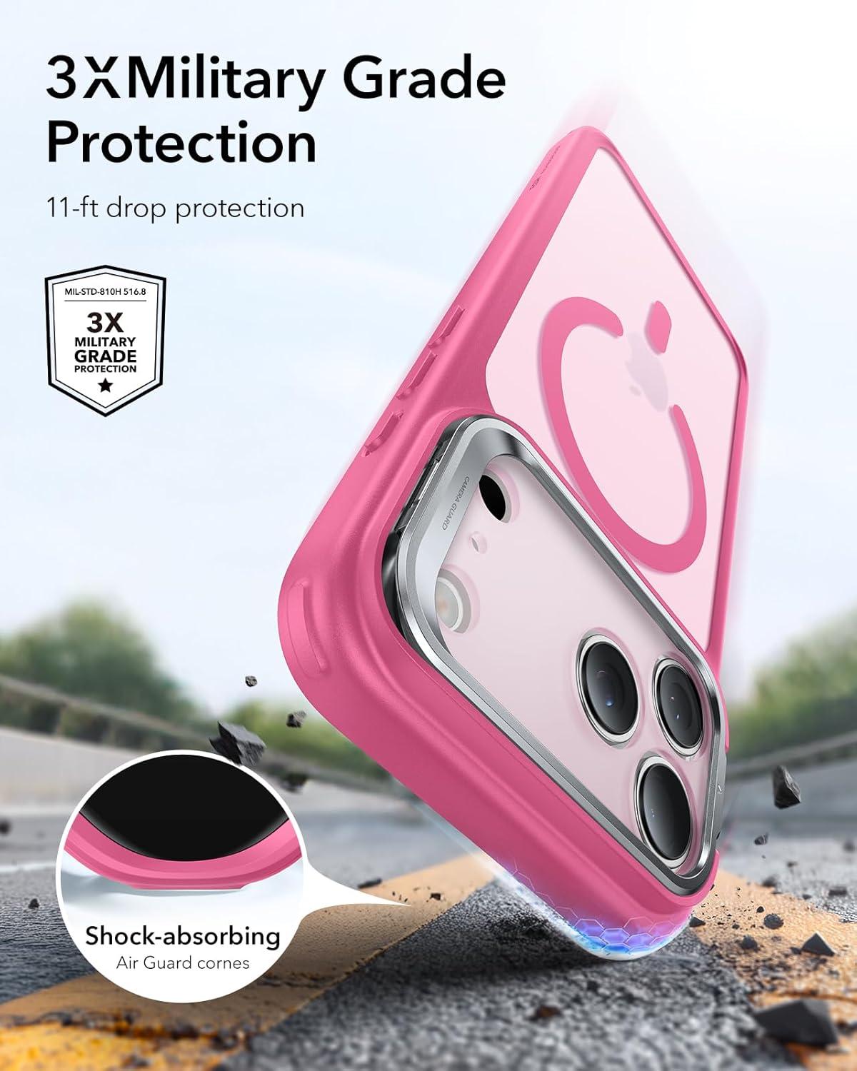 imageESR for iPhone 17 Pro Max Case with Stash Stand Camera Control Cover Compatible with MagSafe MilitaryGrade Drop Protection Magnetic Phone Case ScratchResistant Back CoverFrosted OrangeCFrosted Pink