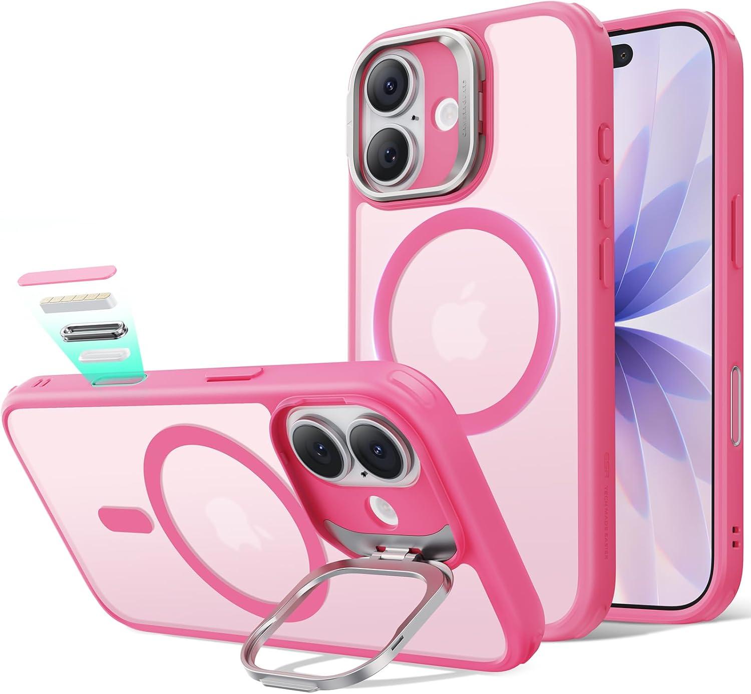 imageESR for iPhone 17 Pro Max Case with Stash Stand Camera Control Cover Compatible with MagSafe MilitaryGrade Drop Protection Magnetic Phone Case ScratchResistant Back CoverFrosted OrangeCFrosted Pink